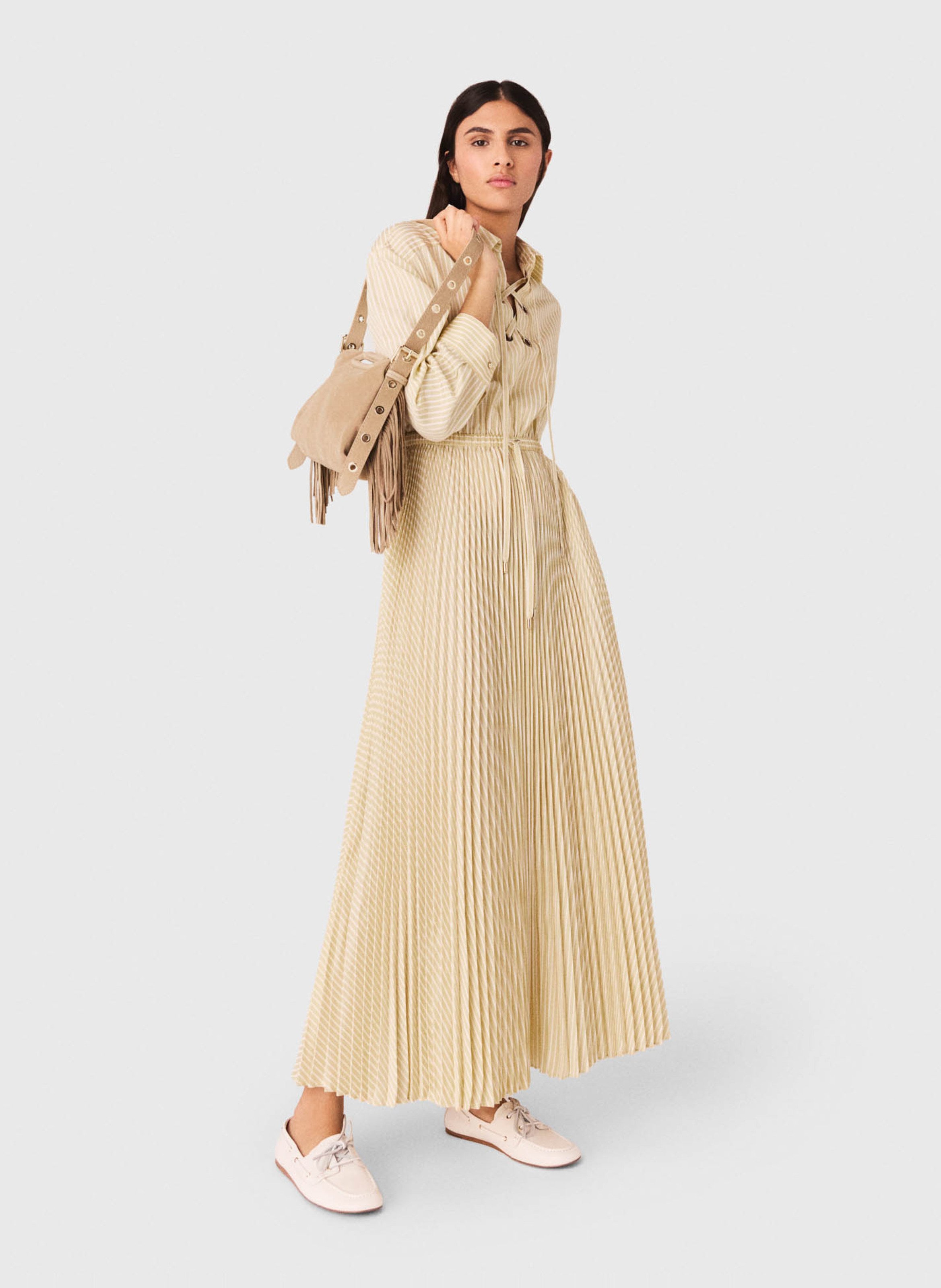 Lange jurk met klassieke kraag MAJE Geel