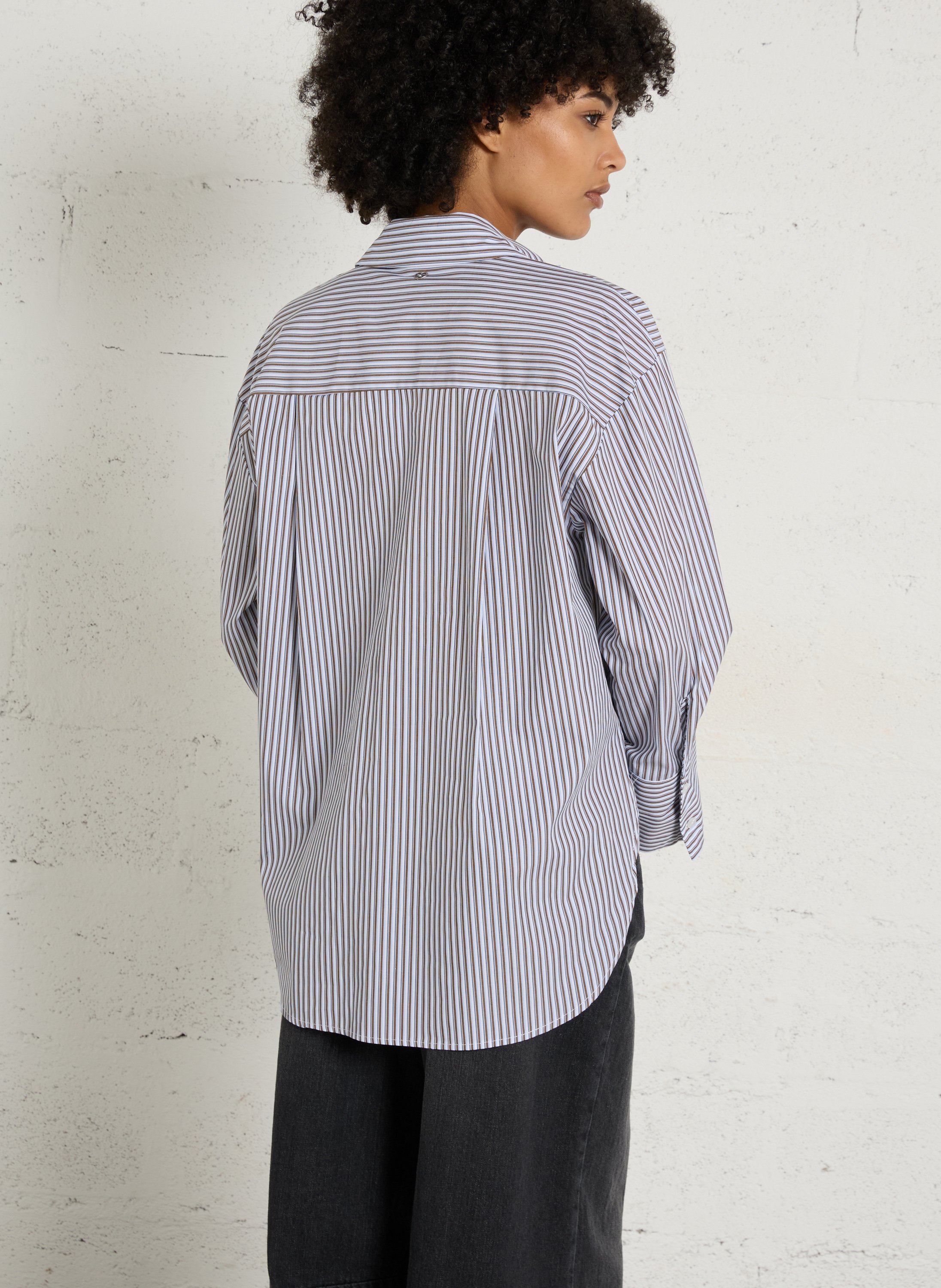 Loose-fit striped cotton shirt PLEASE White