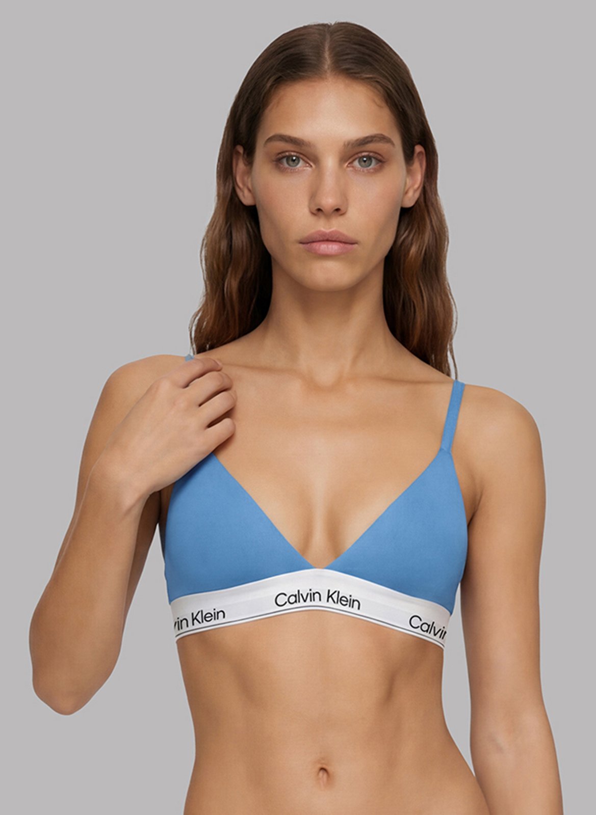 Brassière triangle unie en coton mélangé CALVIN KLEIN UNDERWEAR Bleu