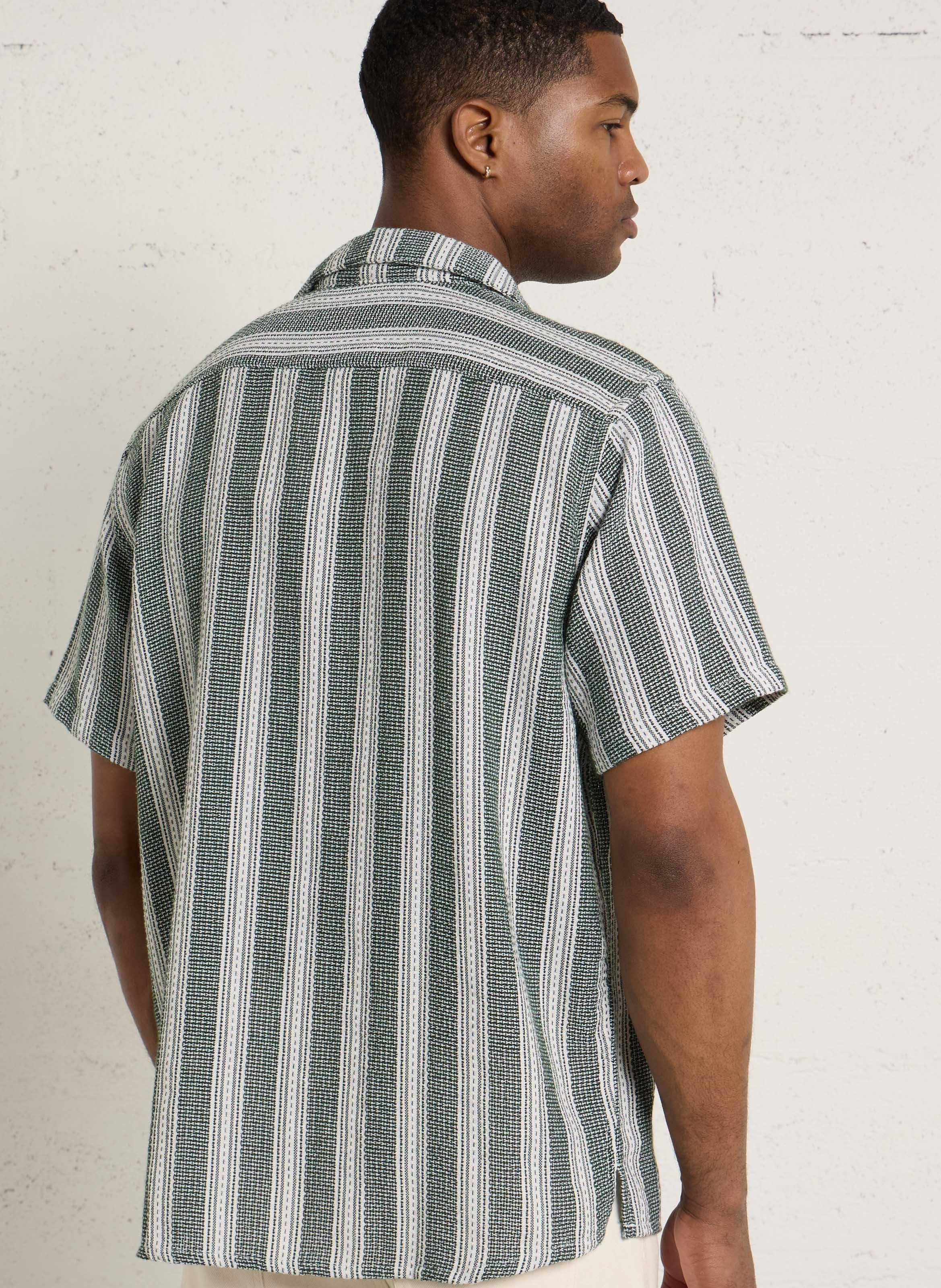 Straight striped shirt with classic collar SOLID Green
