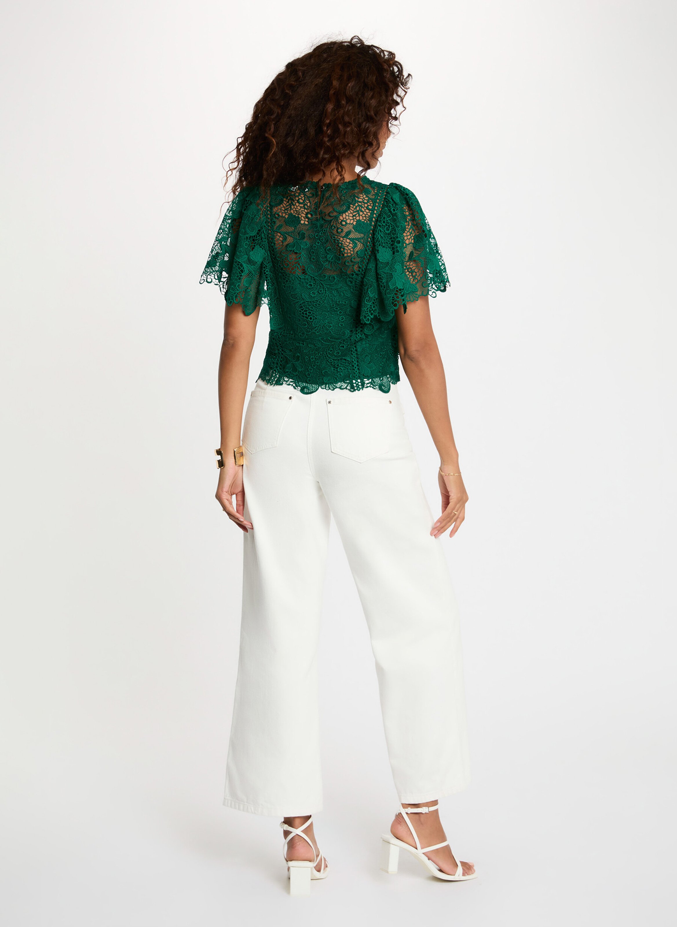 Top col rond en dentelle MORGAN Vert