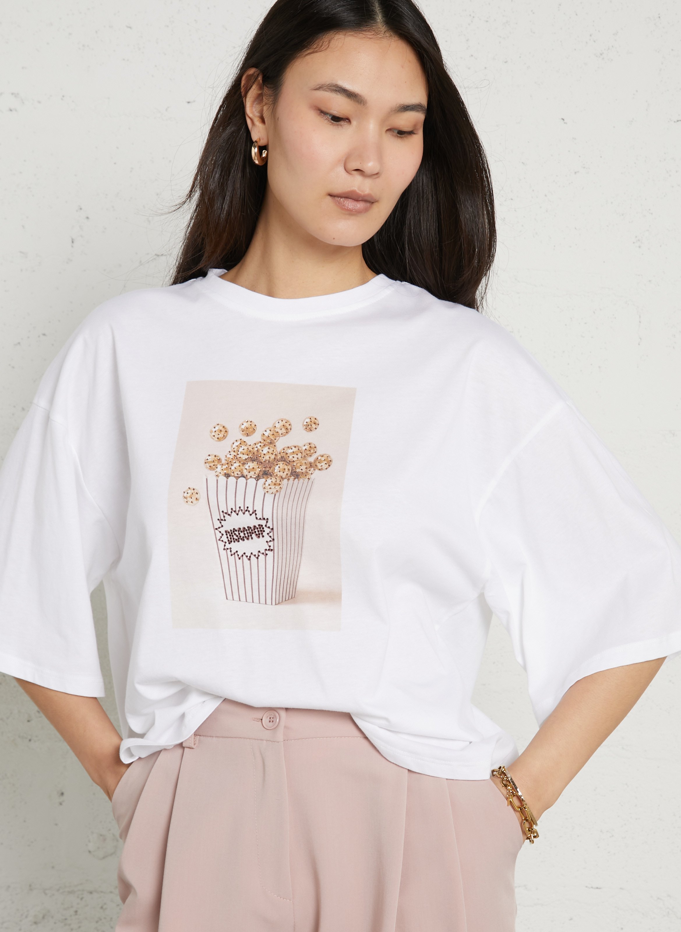 Wijd T-shirt met strass-print IMPERIAL Wit