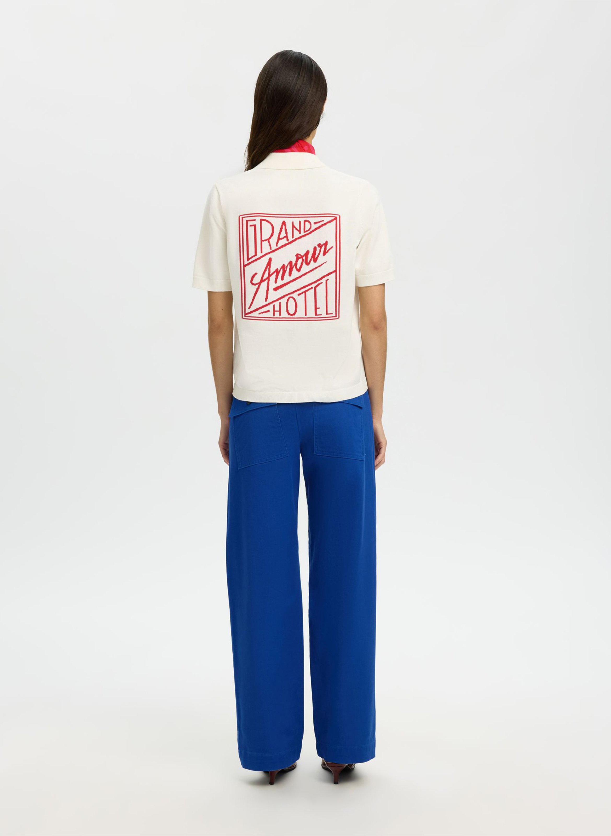 Printed organic cotton shirt SELECTED Beige