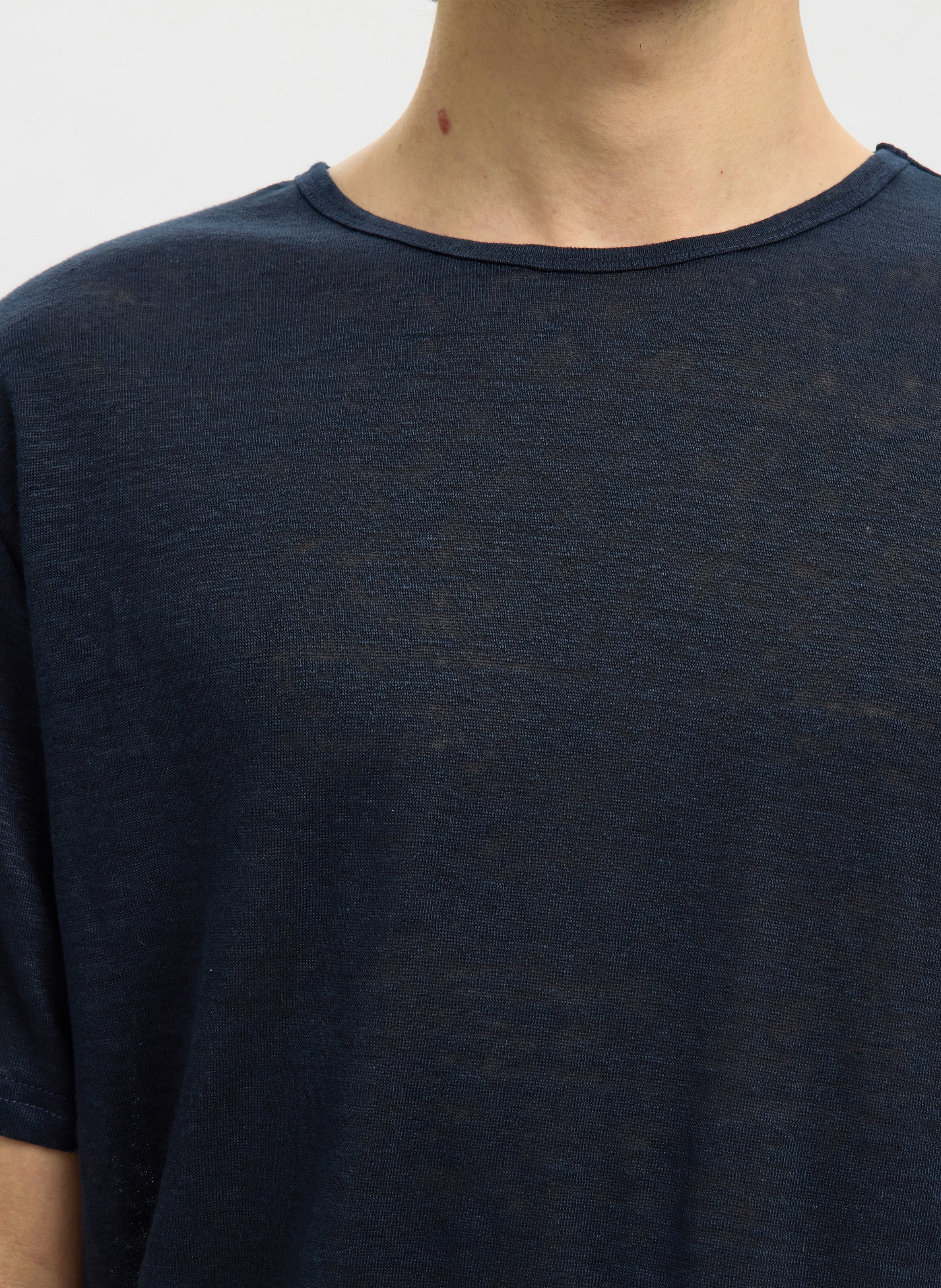 Round-neck linen T-shirt SELECTED Blue