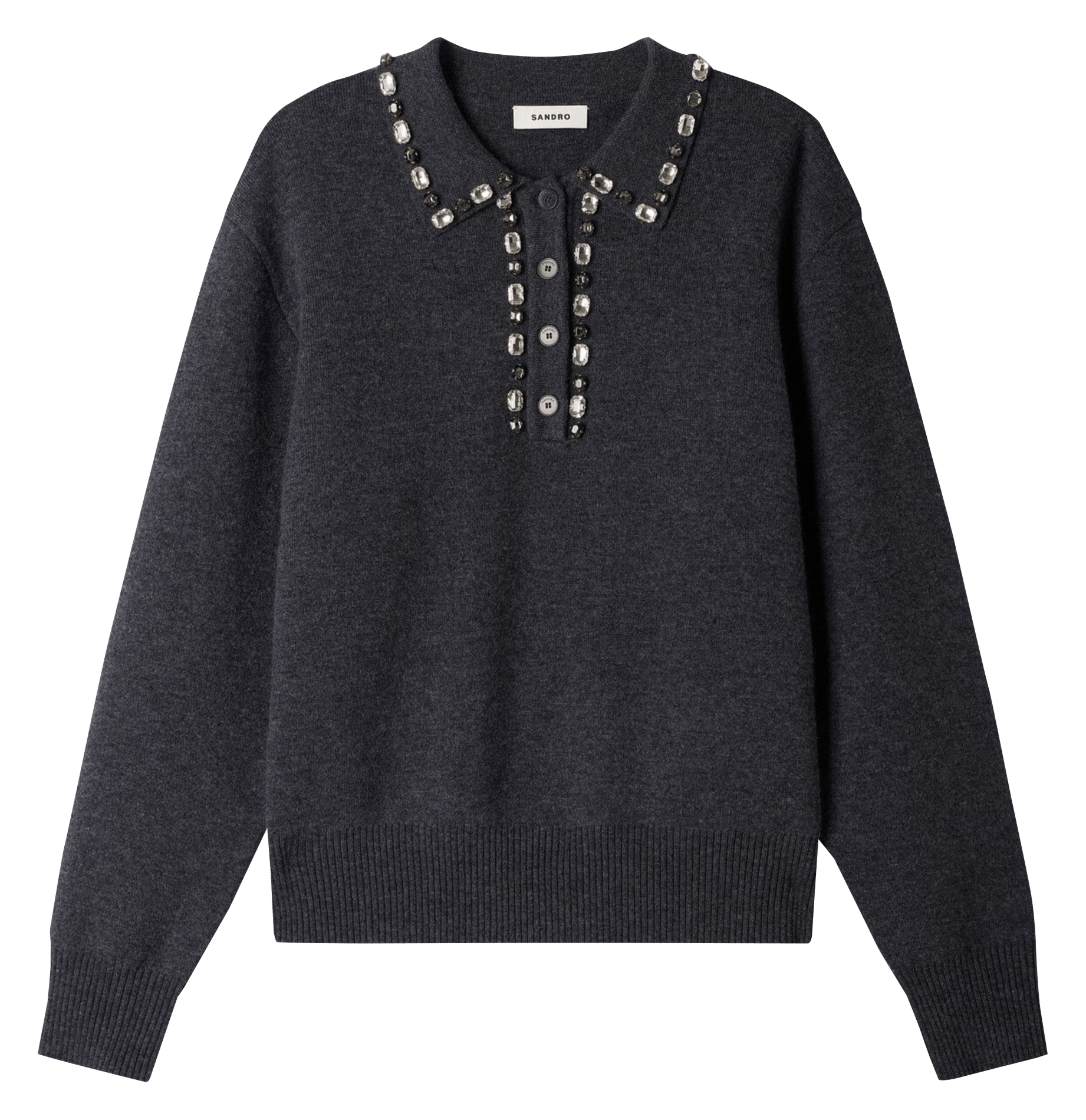 Pull droit col polo en laine mélangée SANDRO Gris