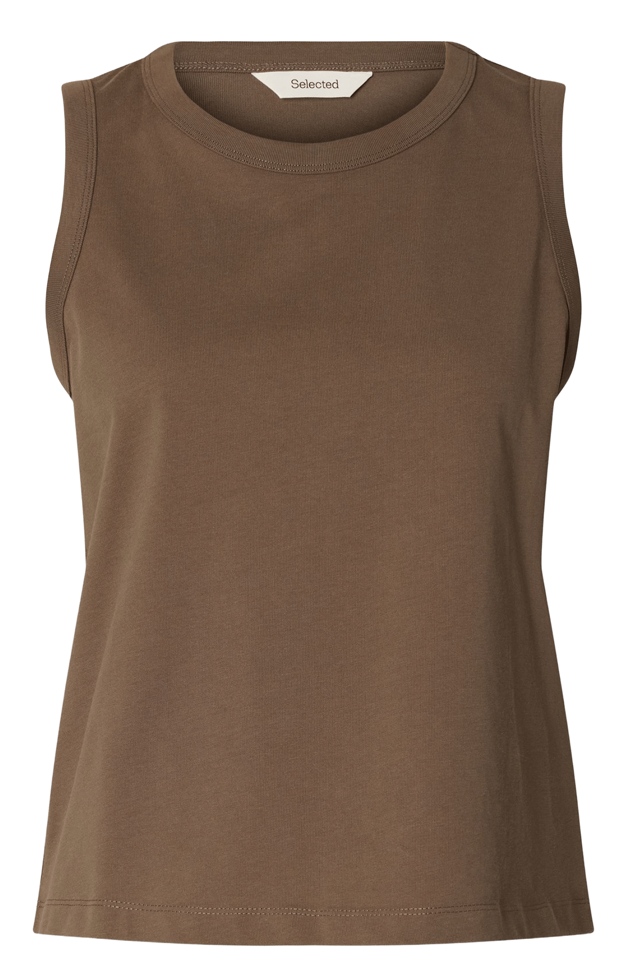 Straight round neck tank top in organic cotton SELECTED Brown