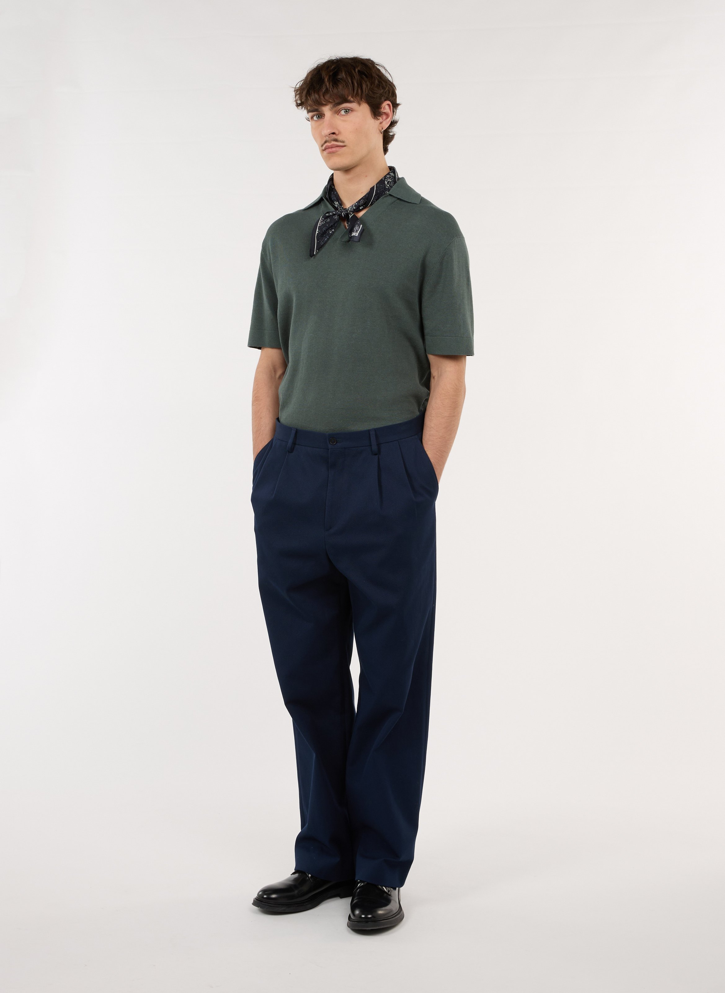 Gerader Polo aus Baumwolle und Leinenmischung SAISON 1865 Grun