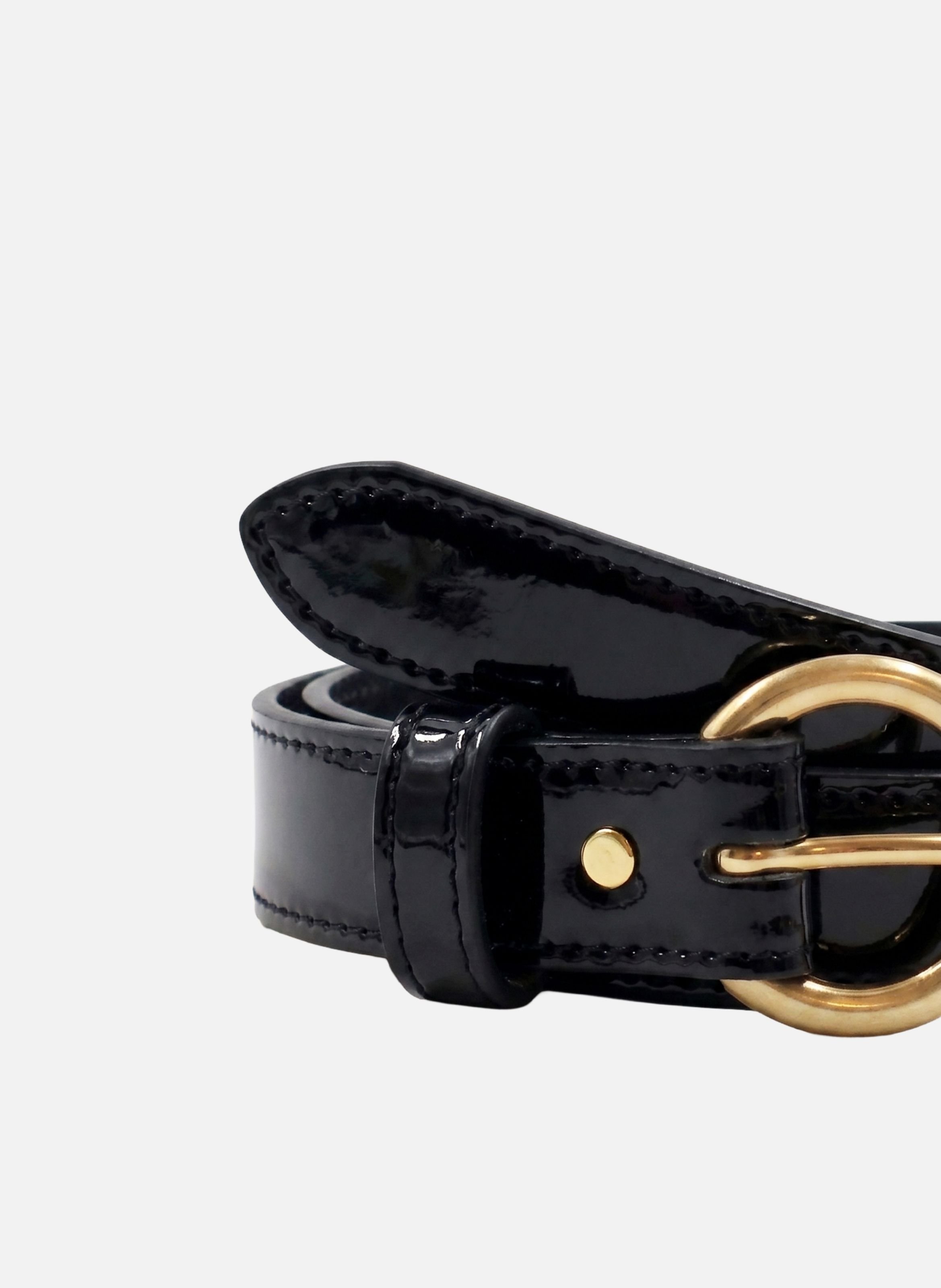Gold Buckle Patent Leather Belt JULES & JENN Black