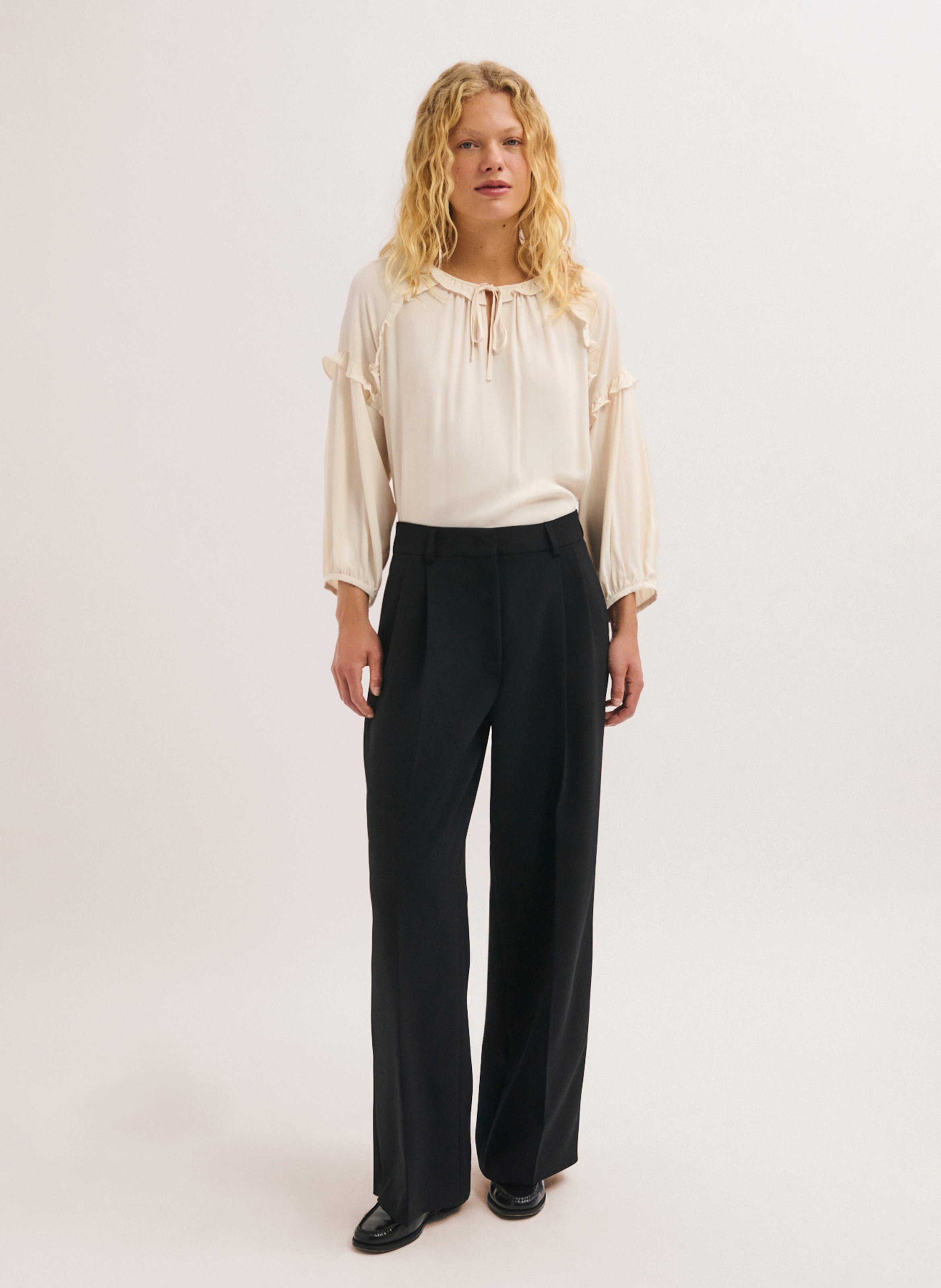 Wijde broek met hoge taille PABLO Zwart