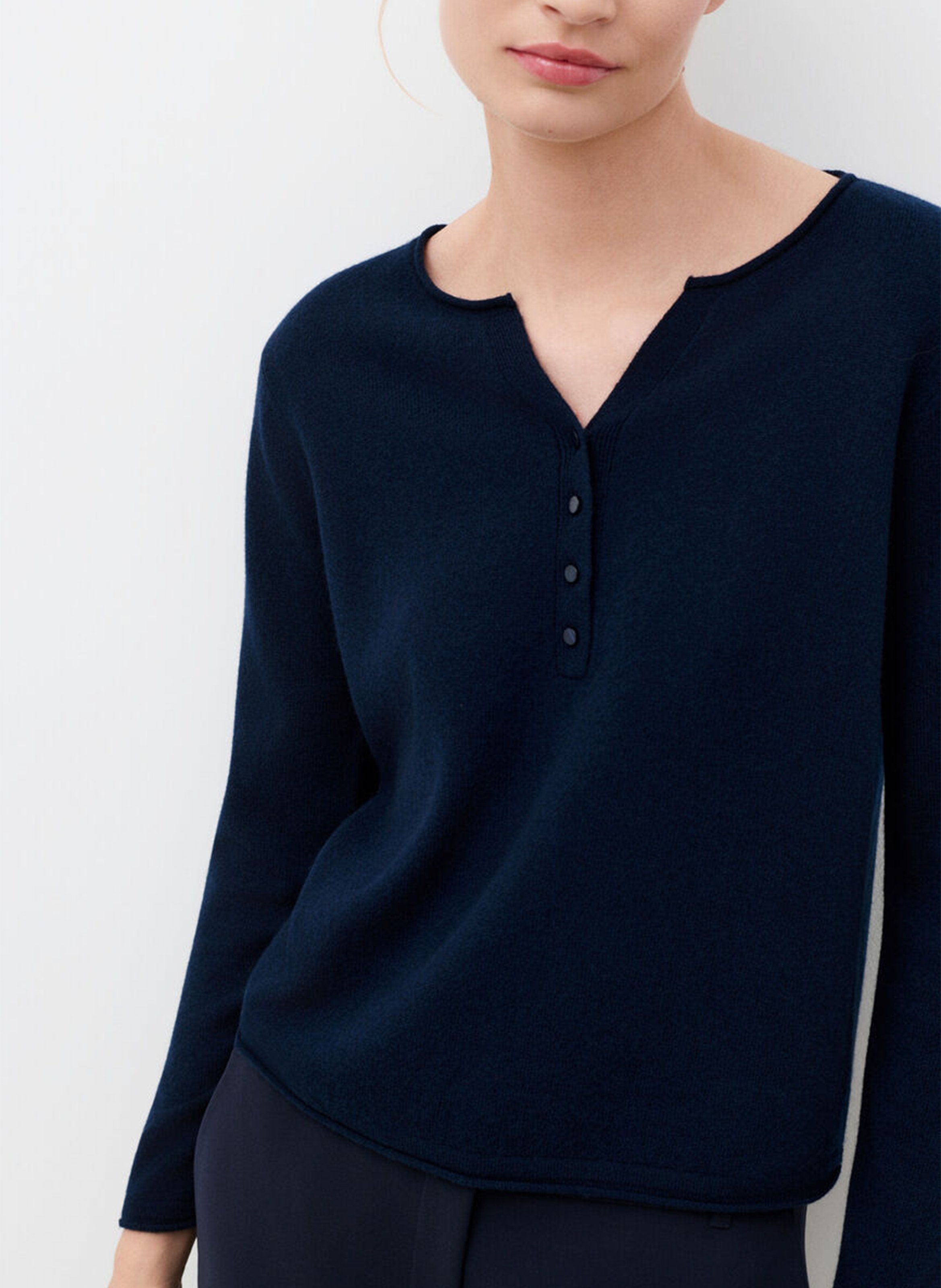Cashmere plain Tunisian collar sweater CAROLL Blue