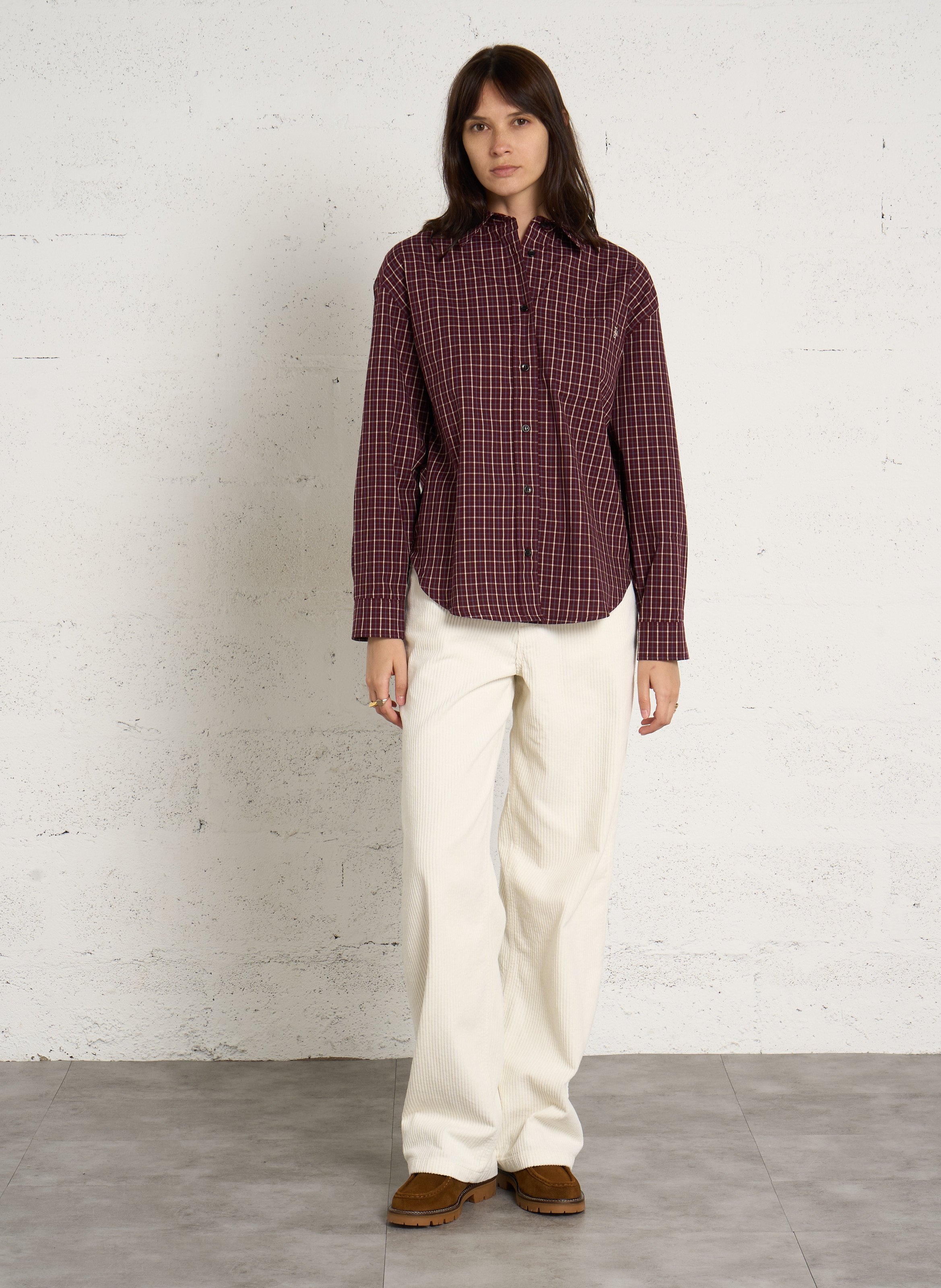 Chemise ample à carreaux en coton THE NEW SOCIETY Rouge