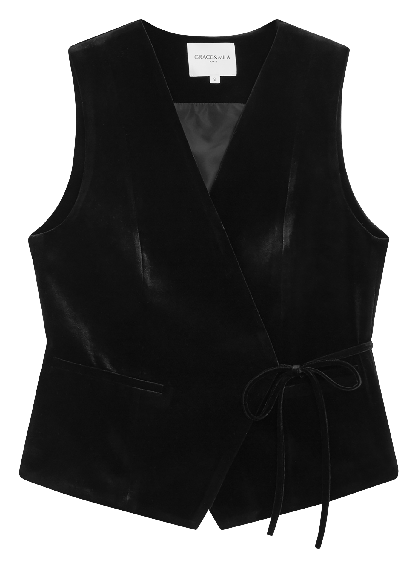 Gilet tailleur cache-cœur en velours GRACE ET MILA Noir