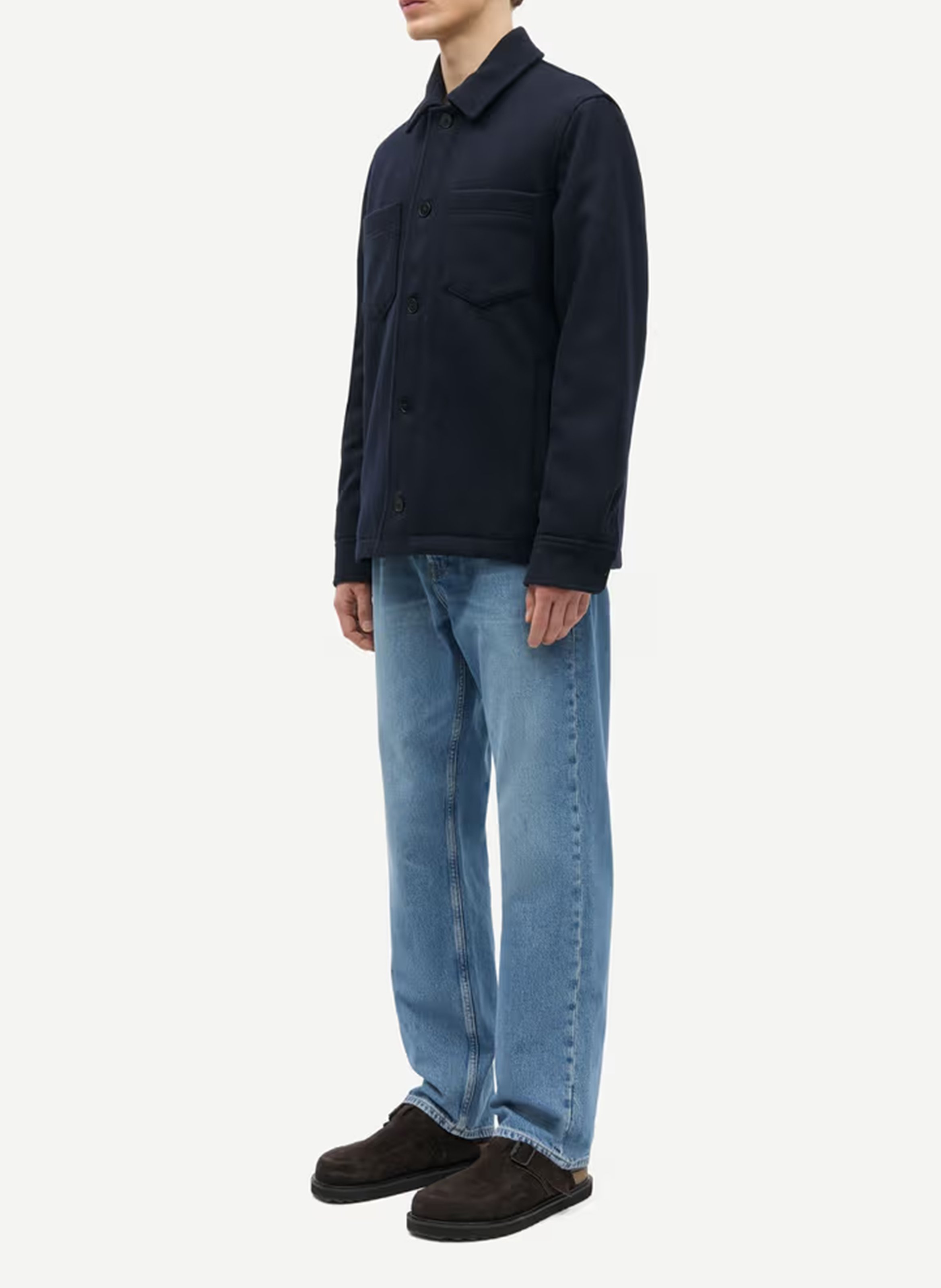 Straight shirt jacket with a classic collar in a wool blend SAMSOE SAMSOE Blue