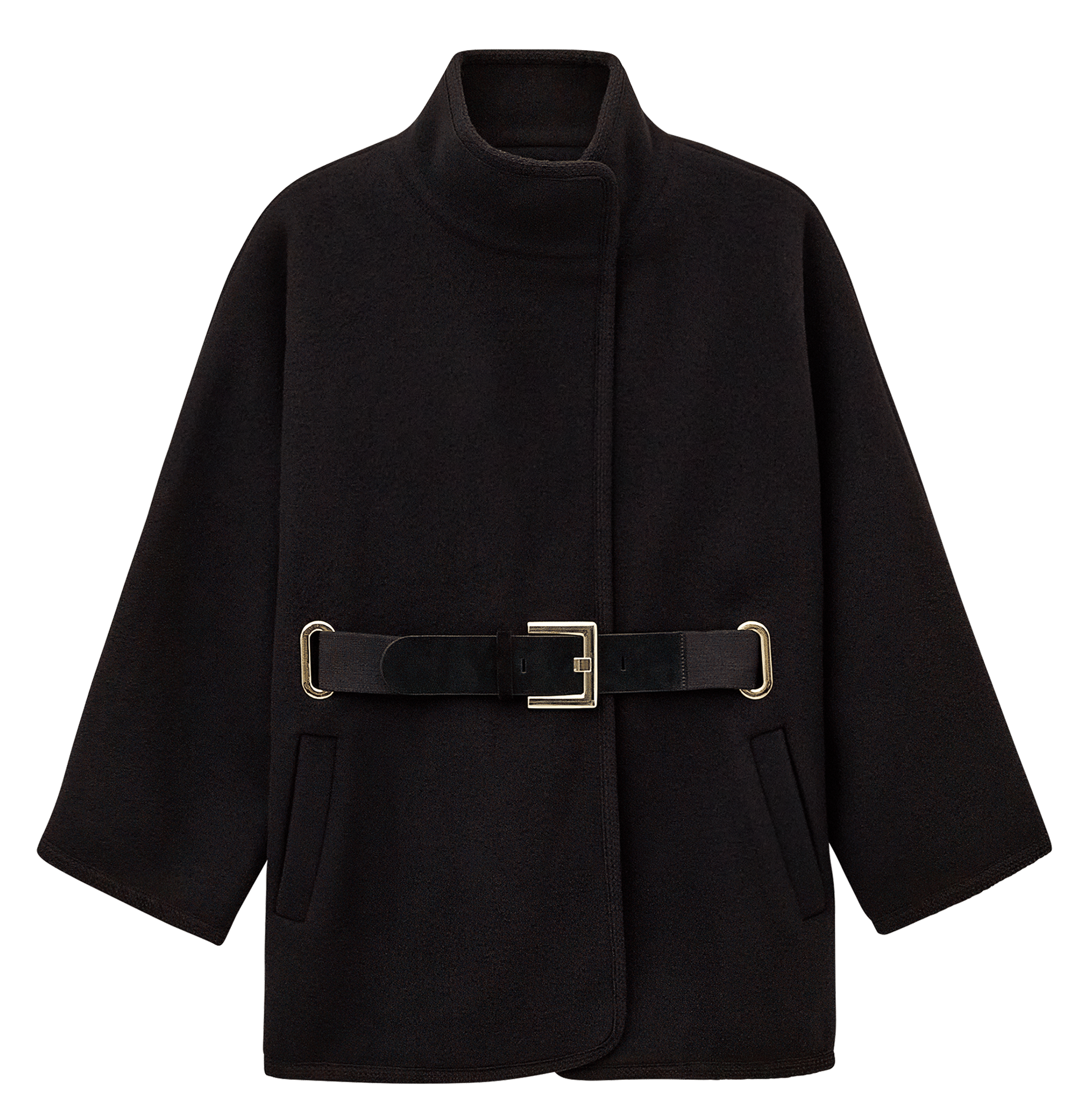 Manteau col montant ceinturé en laine mélangée BA&SH Noir
