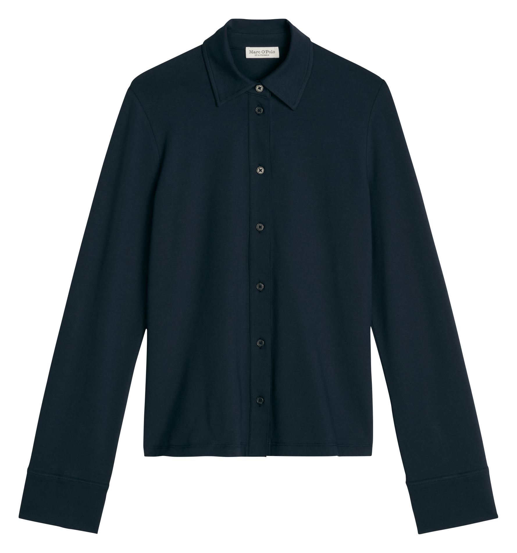 Polo droit à manches longues en coton mélangé  Martime blue