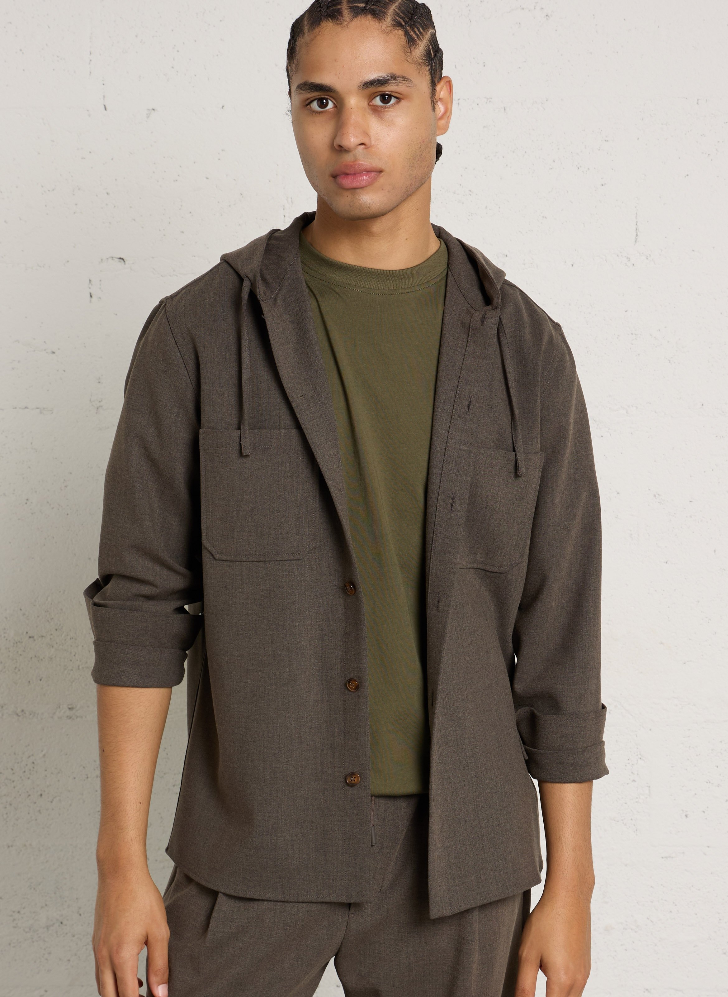 Oversize-Hemdjacke mit Kapuze IKKS Braun
