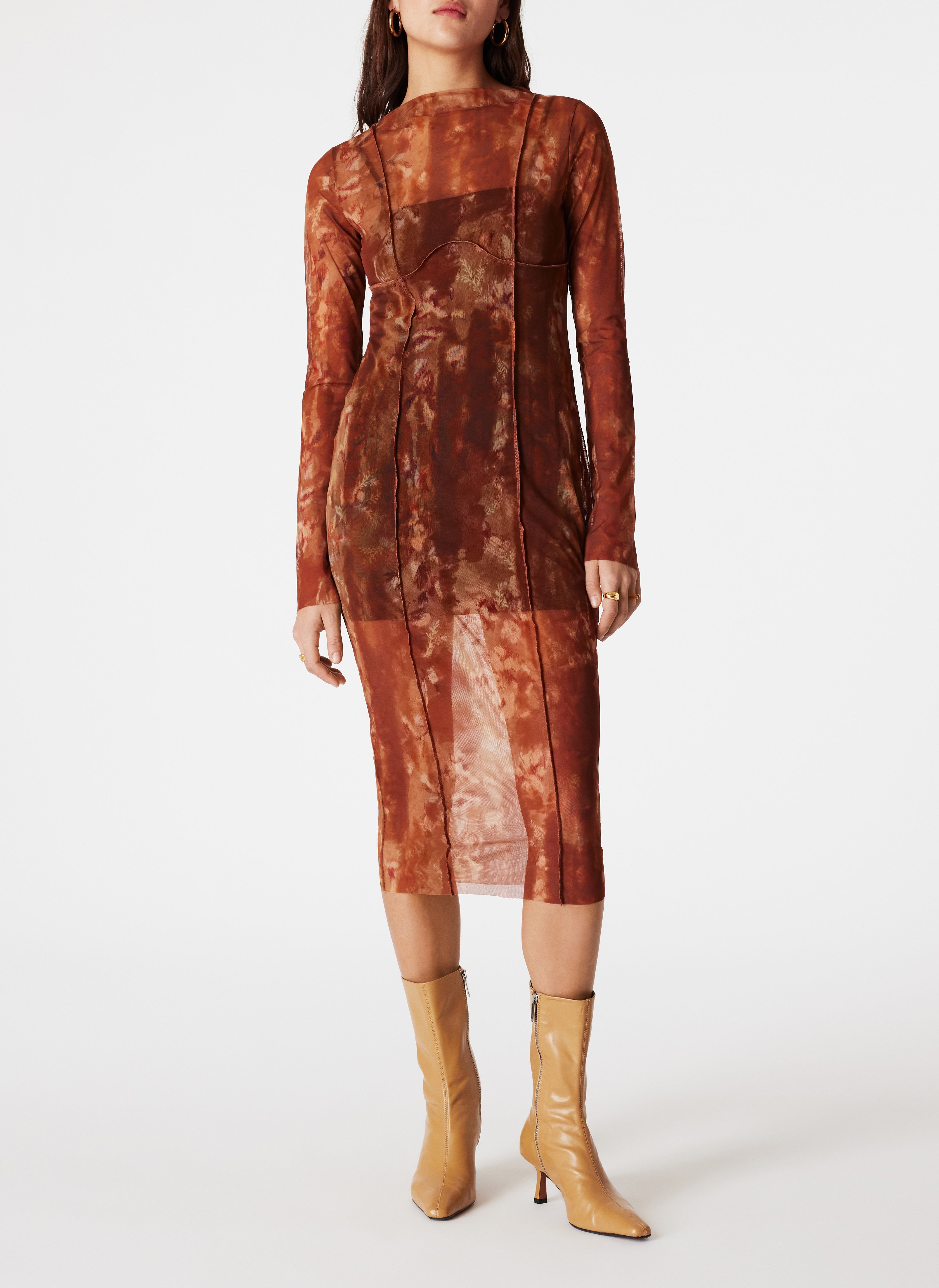 Figurbetontes Kleid aus Tüll ICONE Braun