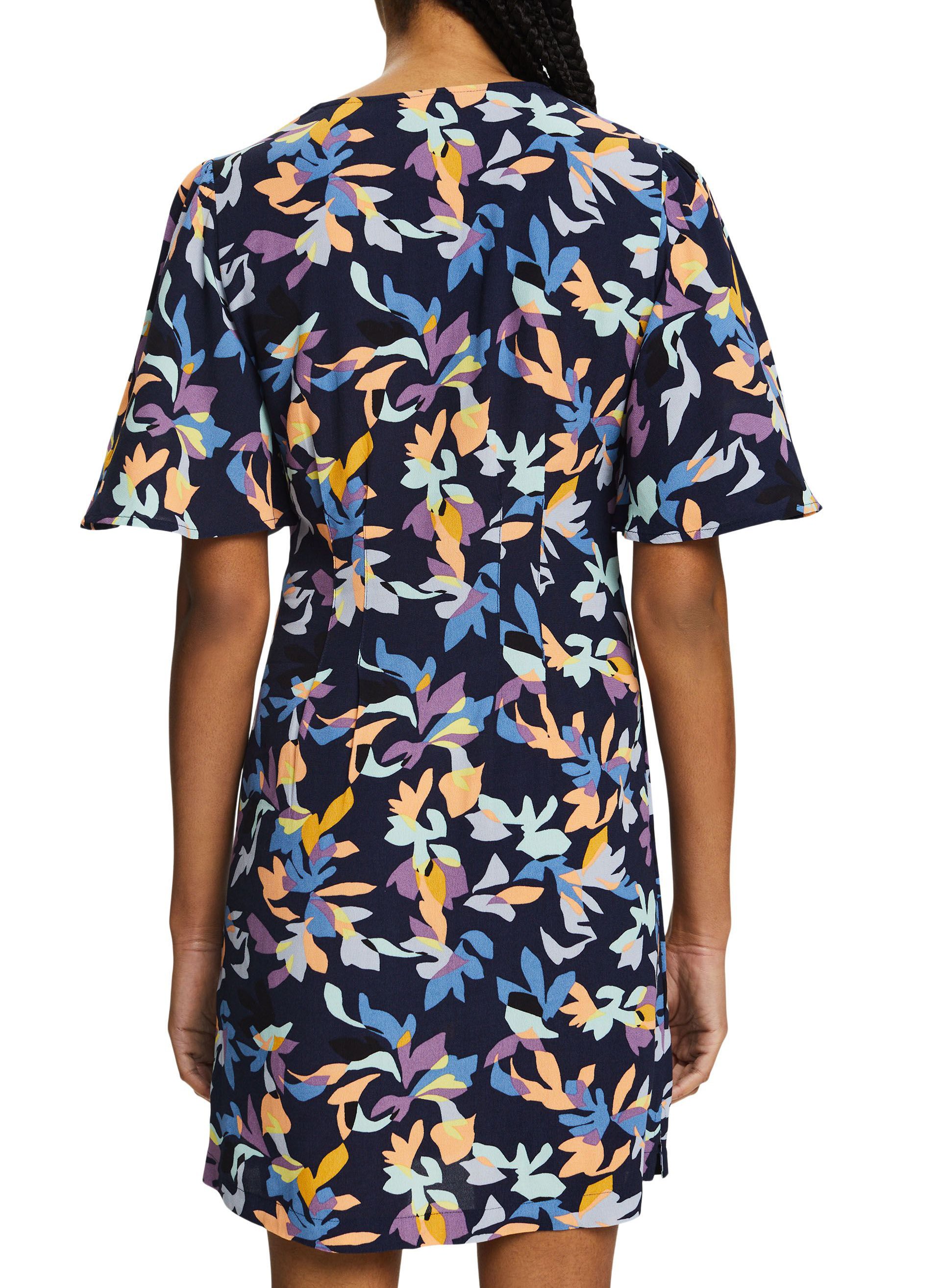 Short straight printed V-neck dress ESPRIT Blue