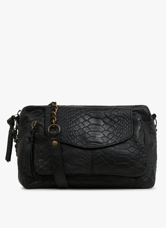 Bolso Bandolera De Ante Black Pieces Mujer 17153653 SNAKE EMBOSSMENT C N10 BLACK Place des Tendances Espana