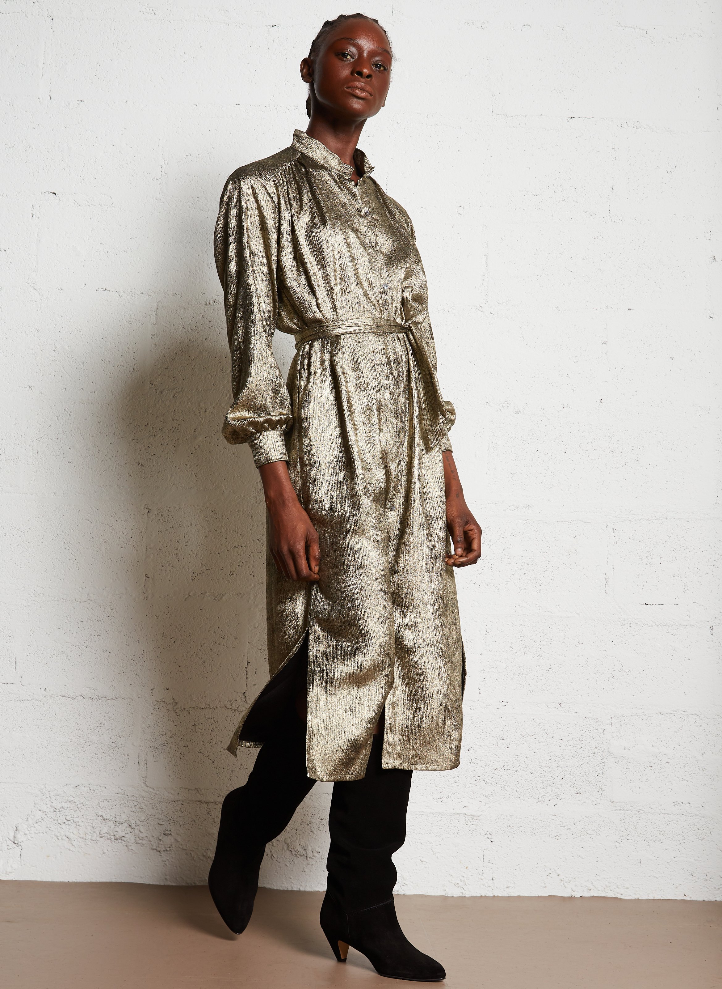 Golden Long high neck metallic dress