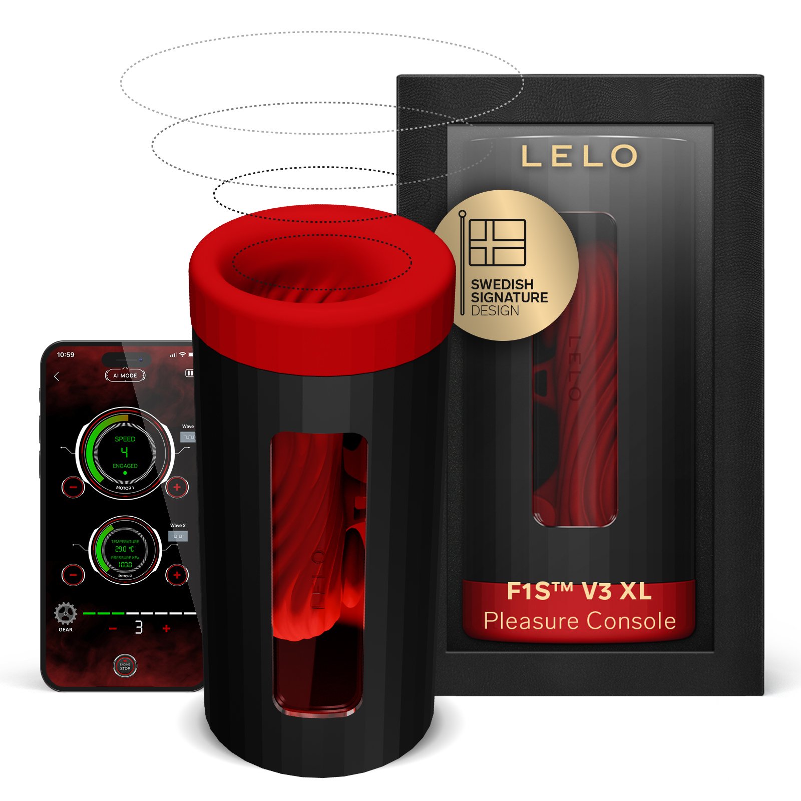 Men's large format masturbator with Bluetooth application, LELO F1S V3 XL LELO Red xl