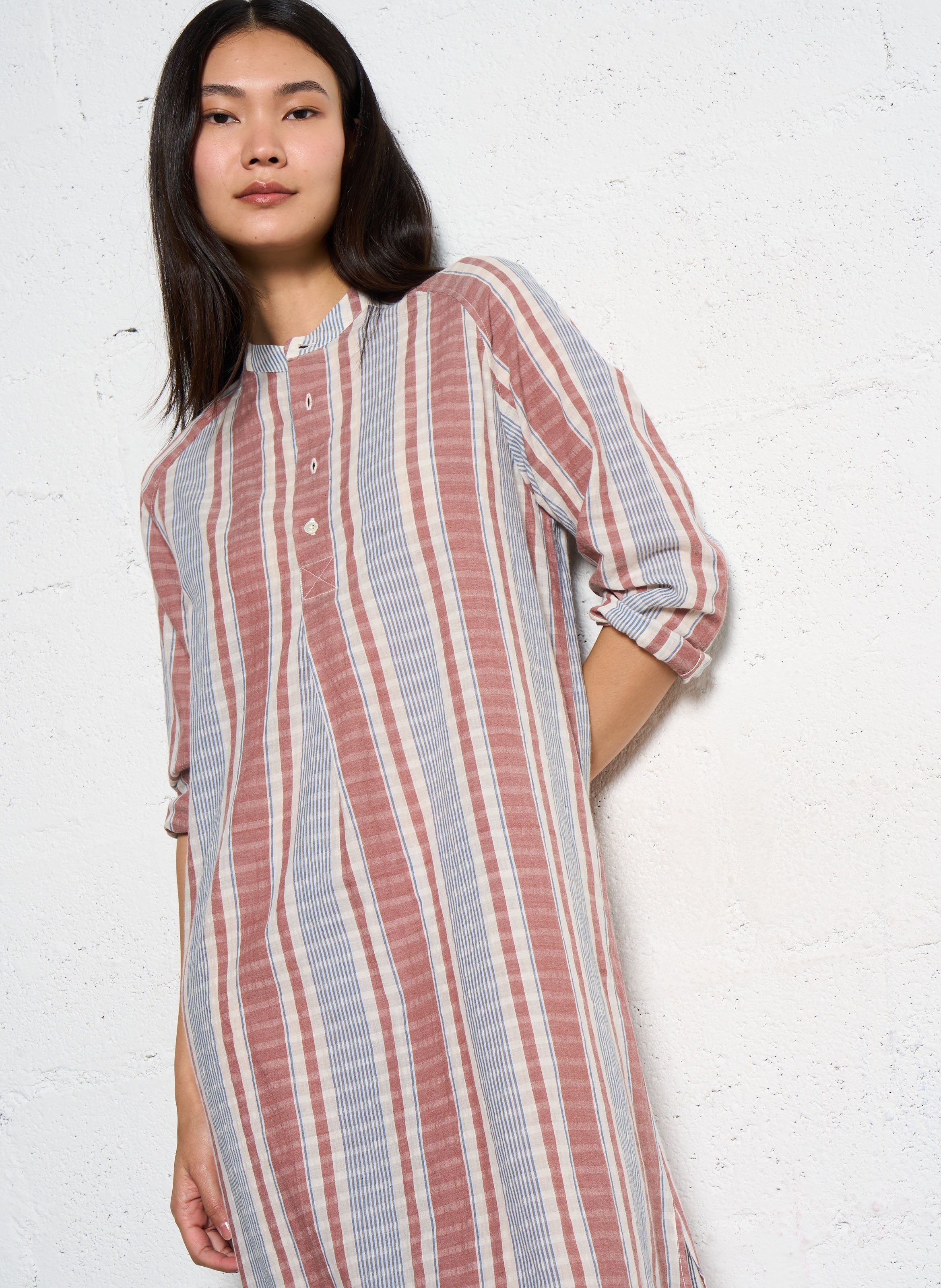 Long striped cotton dress V DE VINSTER Brown