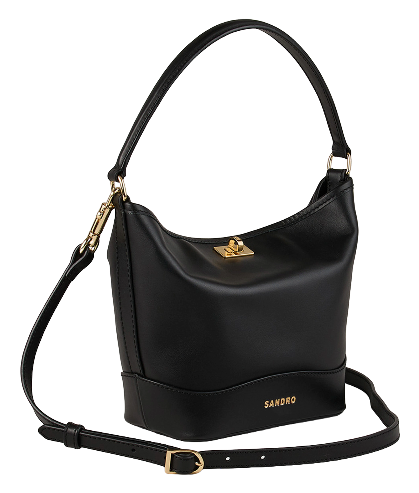 Kleine schoudertas van leer met trekkoord SANDRO Zwart