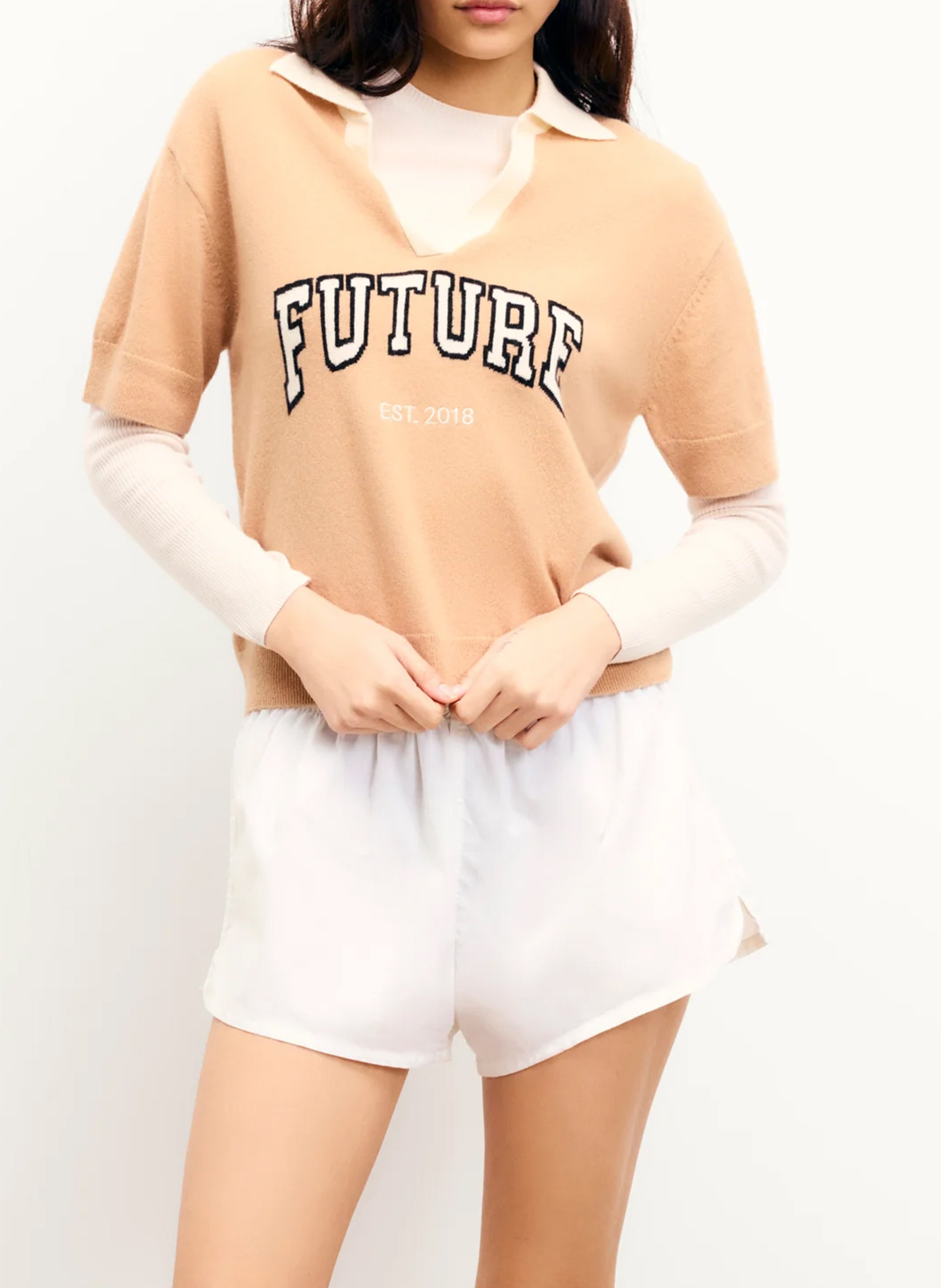 Cashmere polo neck sweater with patterns FROM FUTURE Beige