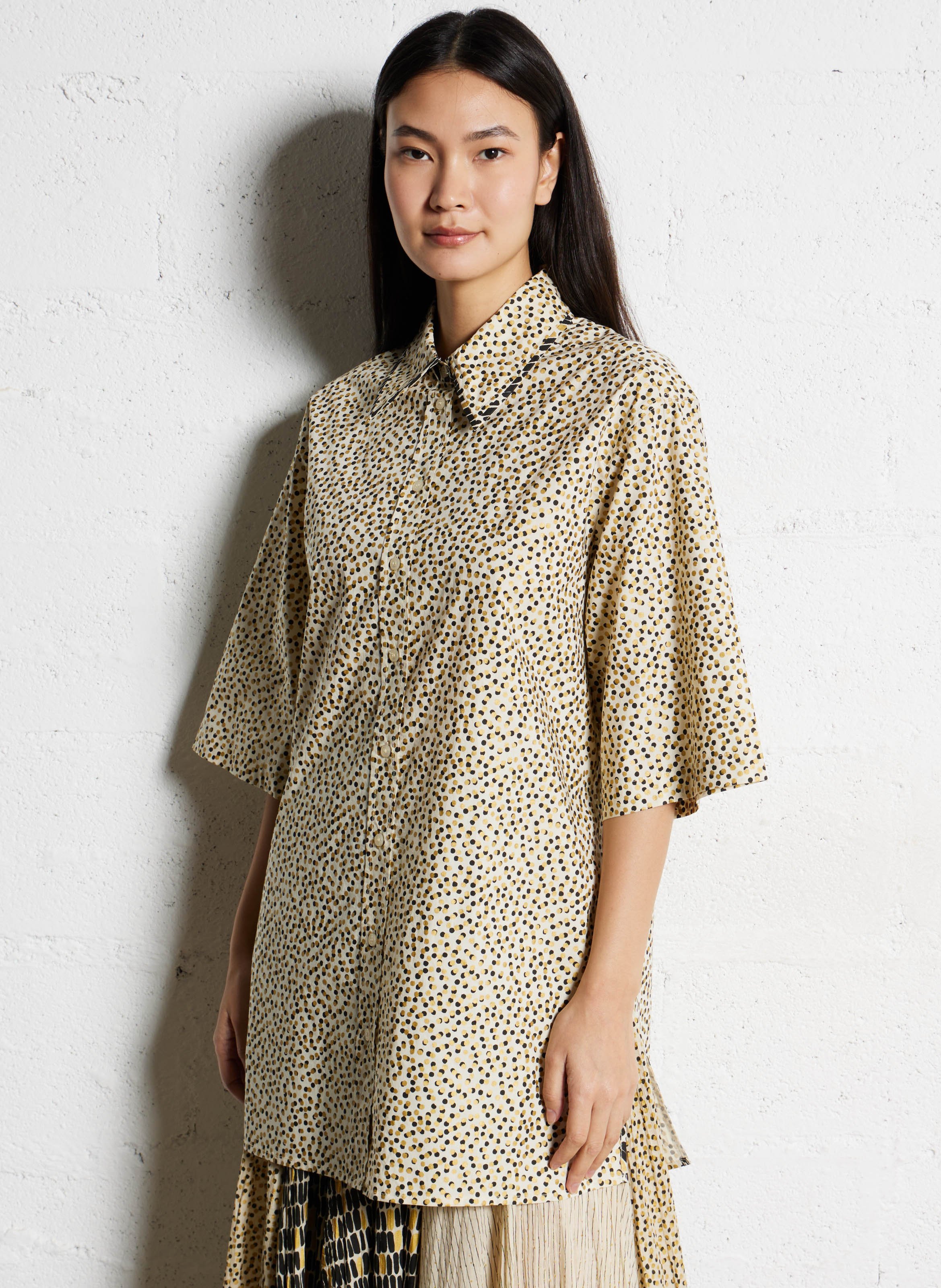 Classic-collar printed cotton shirt MES DEMOISELLES Multicolored