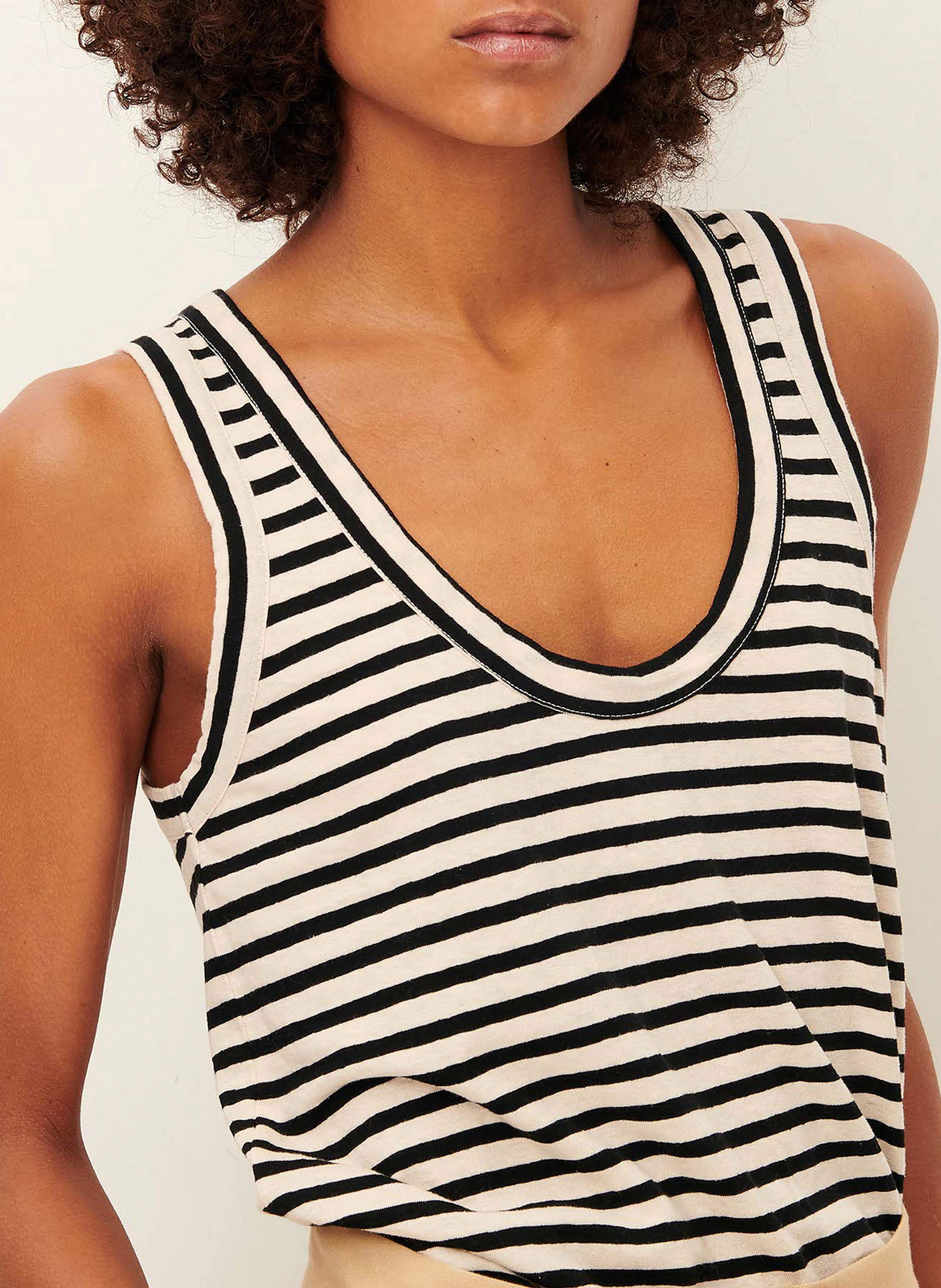 Débardeur à rayures larges en coton bio et lin SESSUN Beige