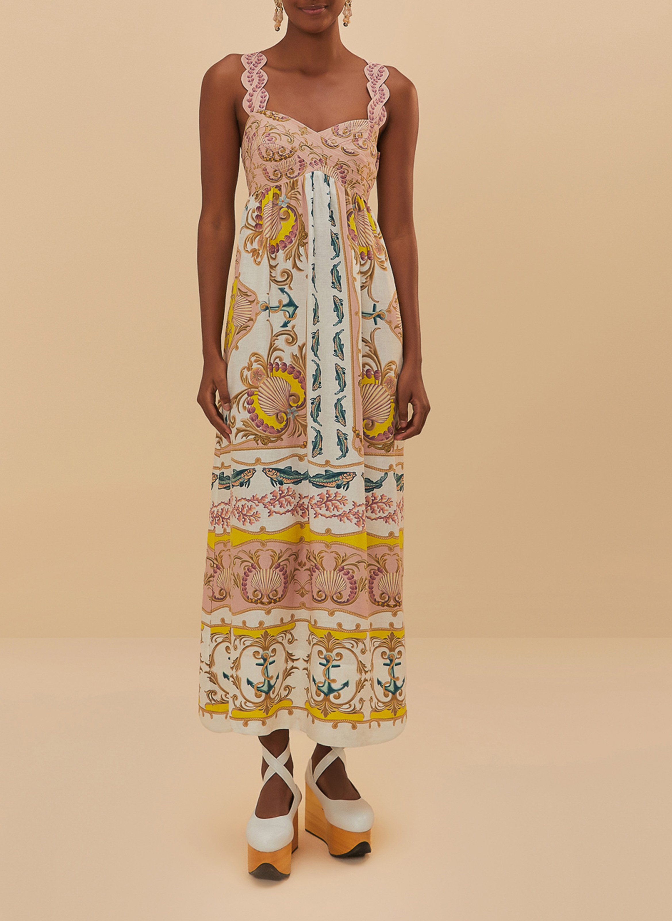 Robe longue en lin mélangé imprimé FARM RIO Multicolore