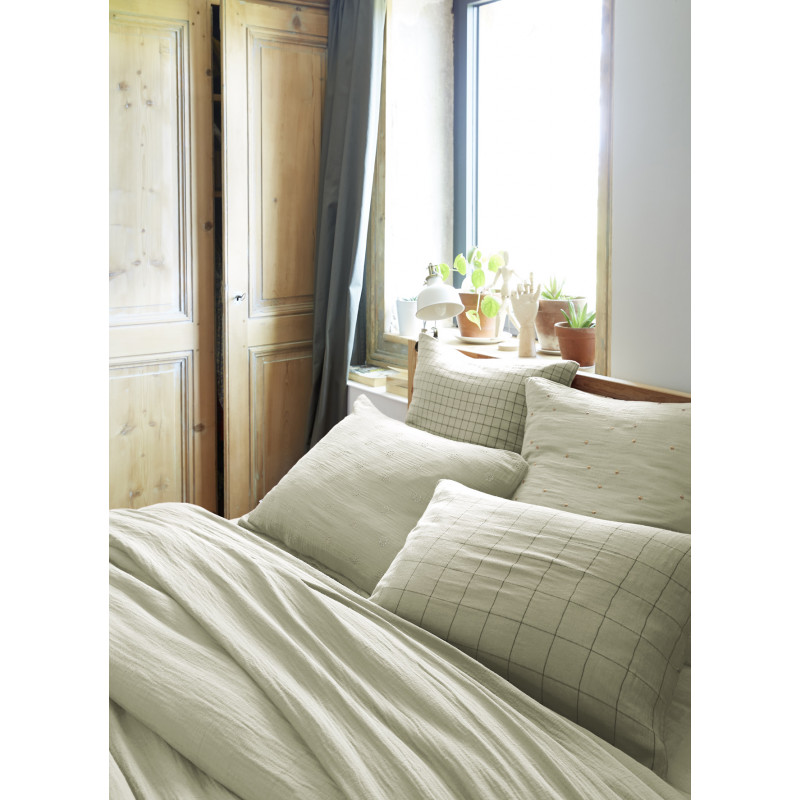 Cotton percale pillow case L'EFFET PAPILLON Green