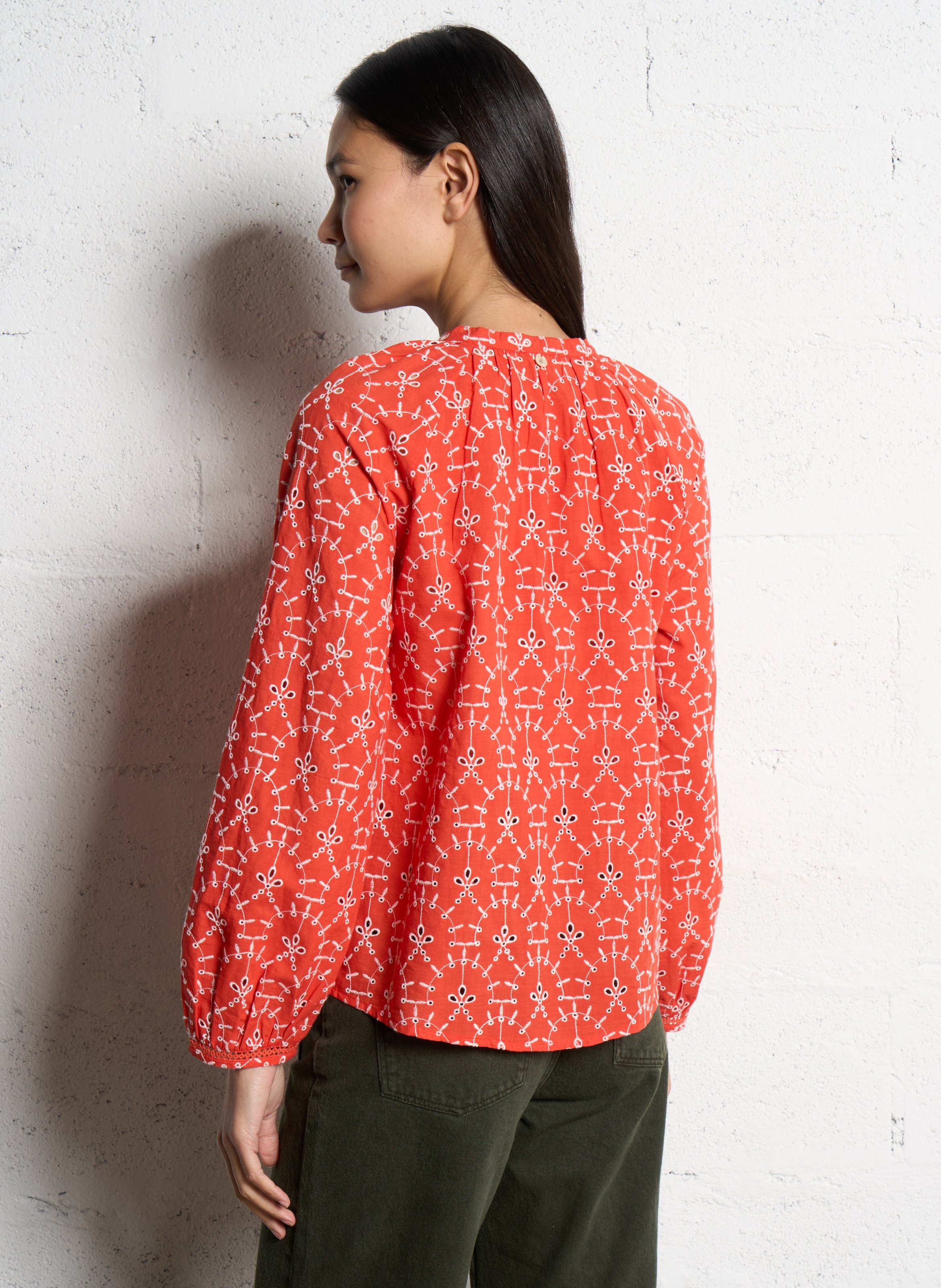 Blouse droite en coton brodé ONE STEP Orange