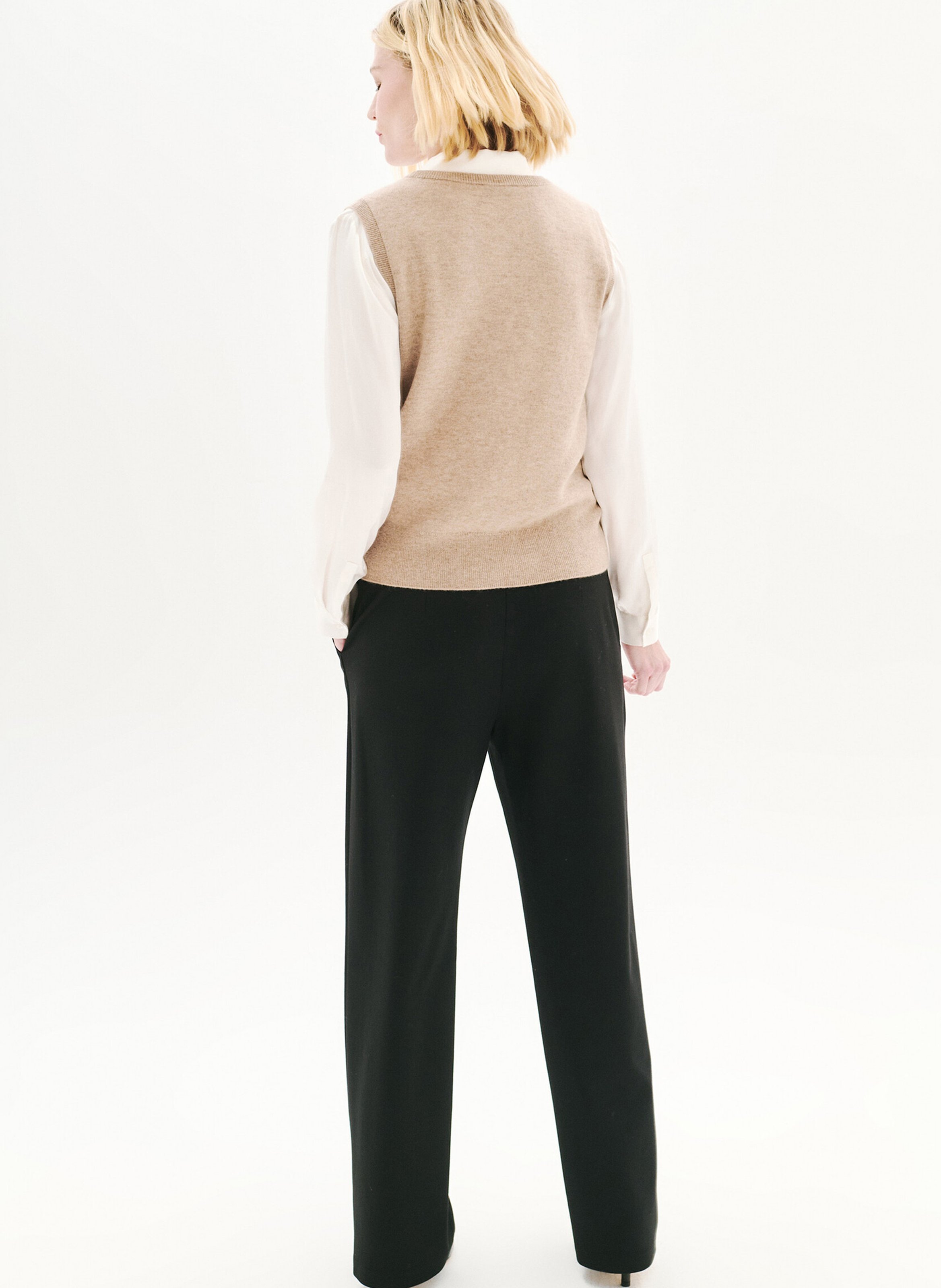 Gilet col V en laine mélangée CAROLL Brown