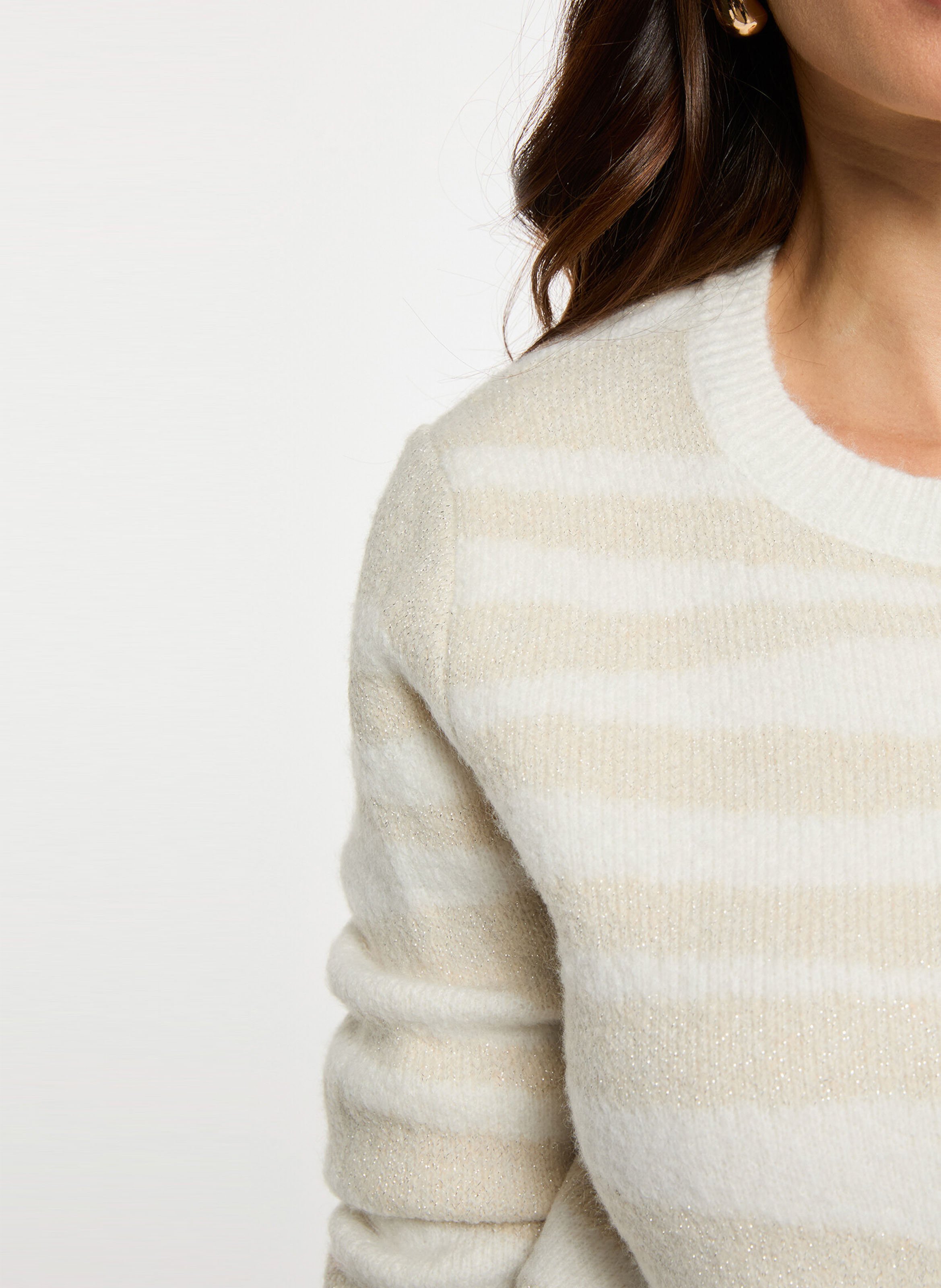 Straight round neck sweater in printed knit MORGAN Beige