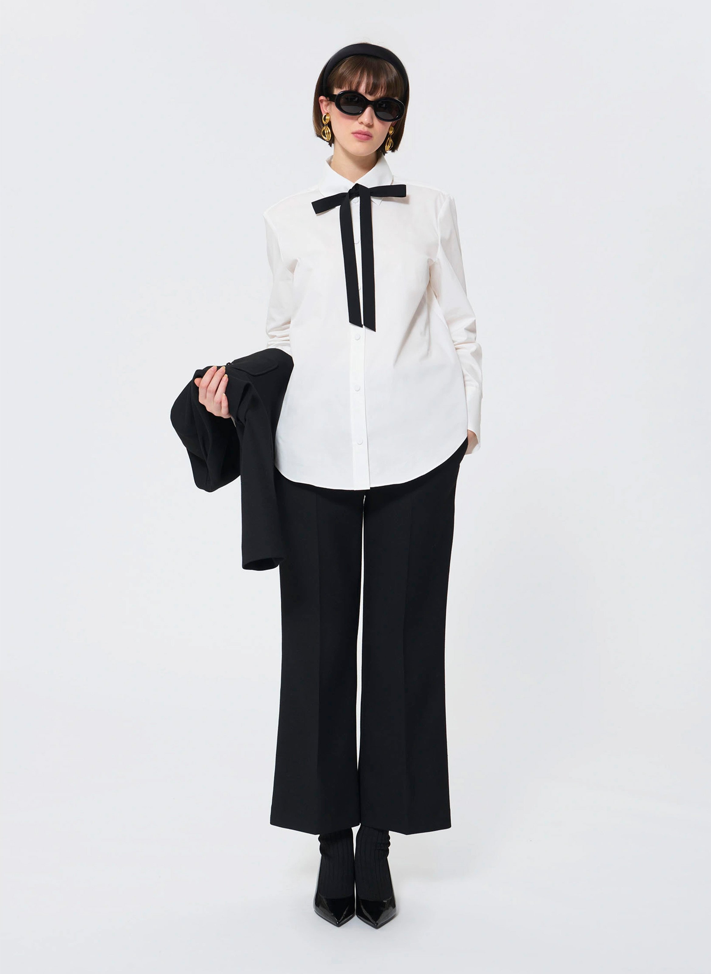 Chemise col classique manches contrastantes en coton TARA JARMON White