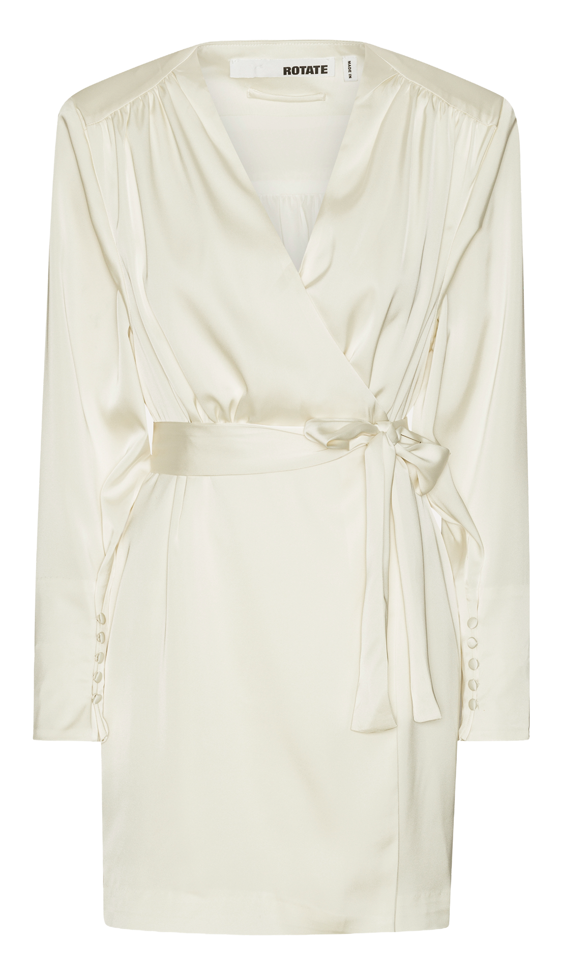 Robe courte col V en fibres recyclées mélangées ROTATE Blanc