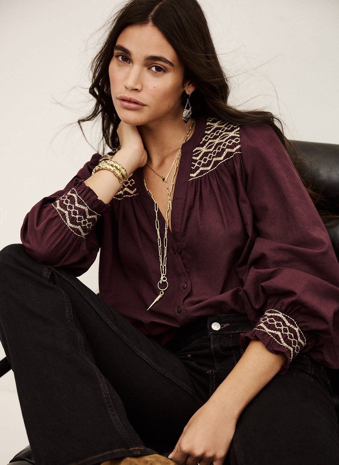 Blouse met V-hals | katoenblend BA&SH Paars