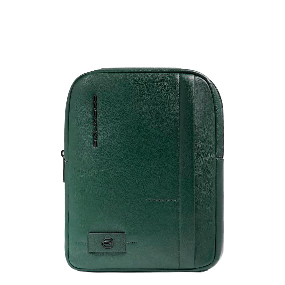 Men's leather crossbody bag for iPad® with RFID protection PIQUADRO Green