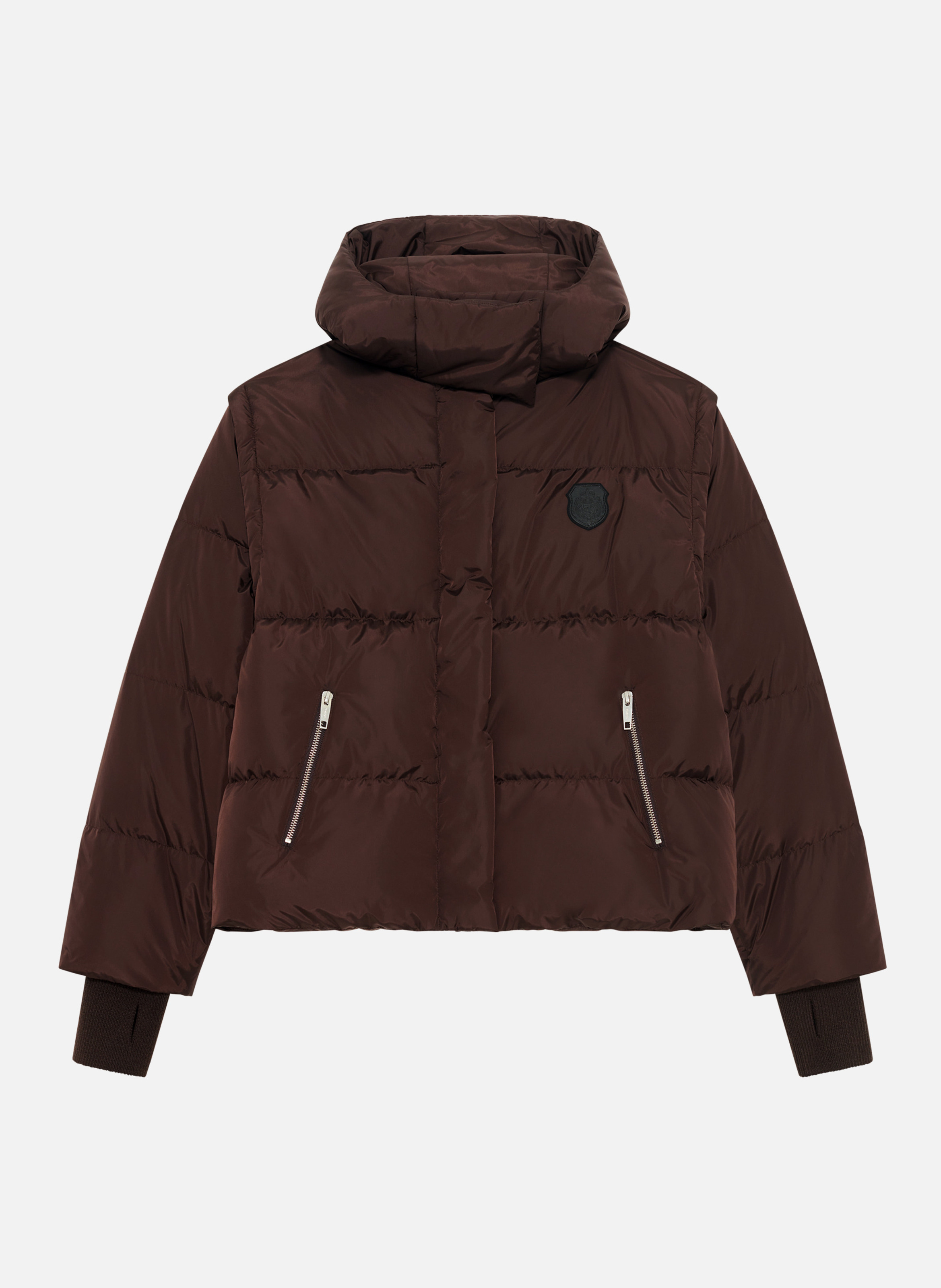 Lightweight quilted padded jacket with high neck Brown