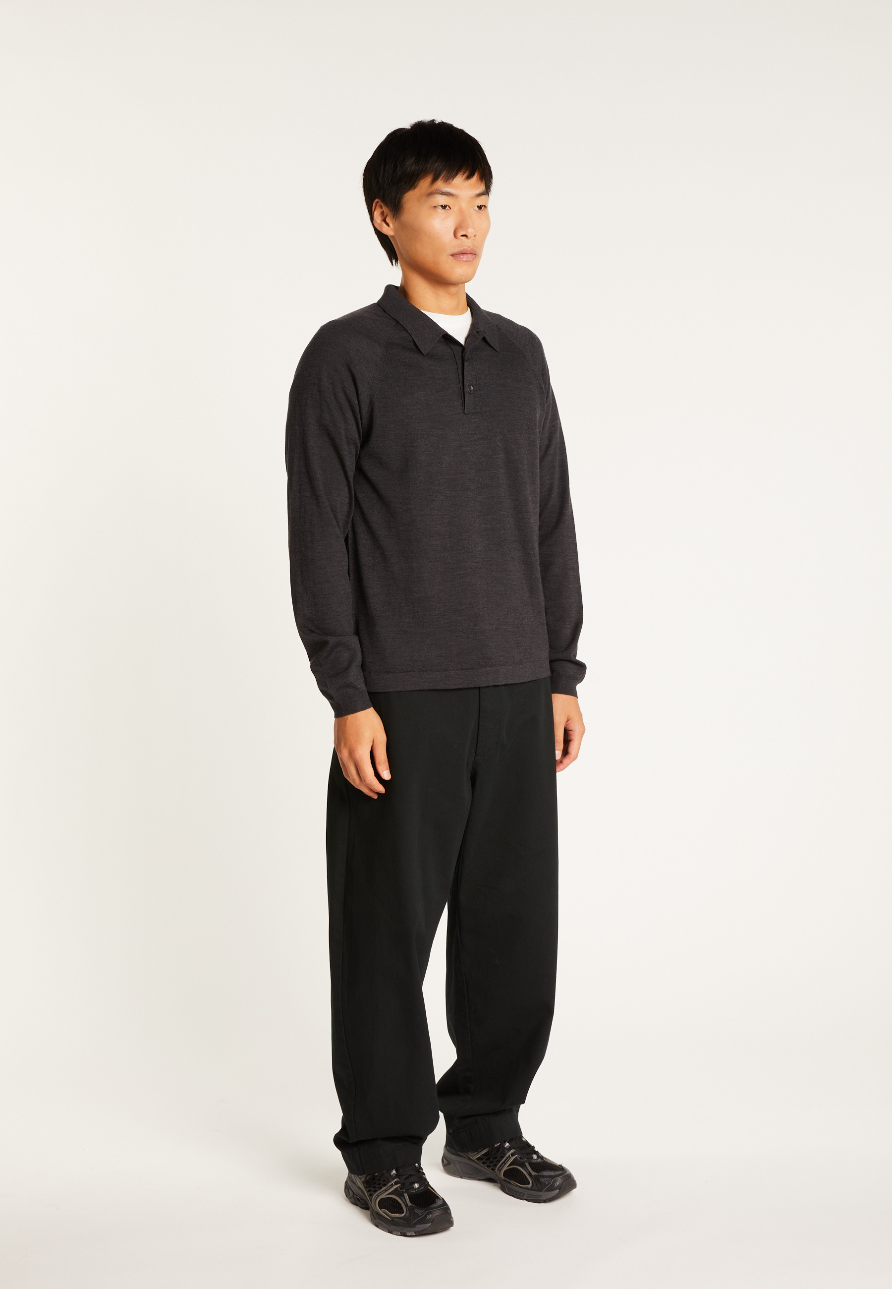 Long-sleeve Merino wool polo MAISON MONTAGUT Grey