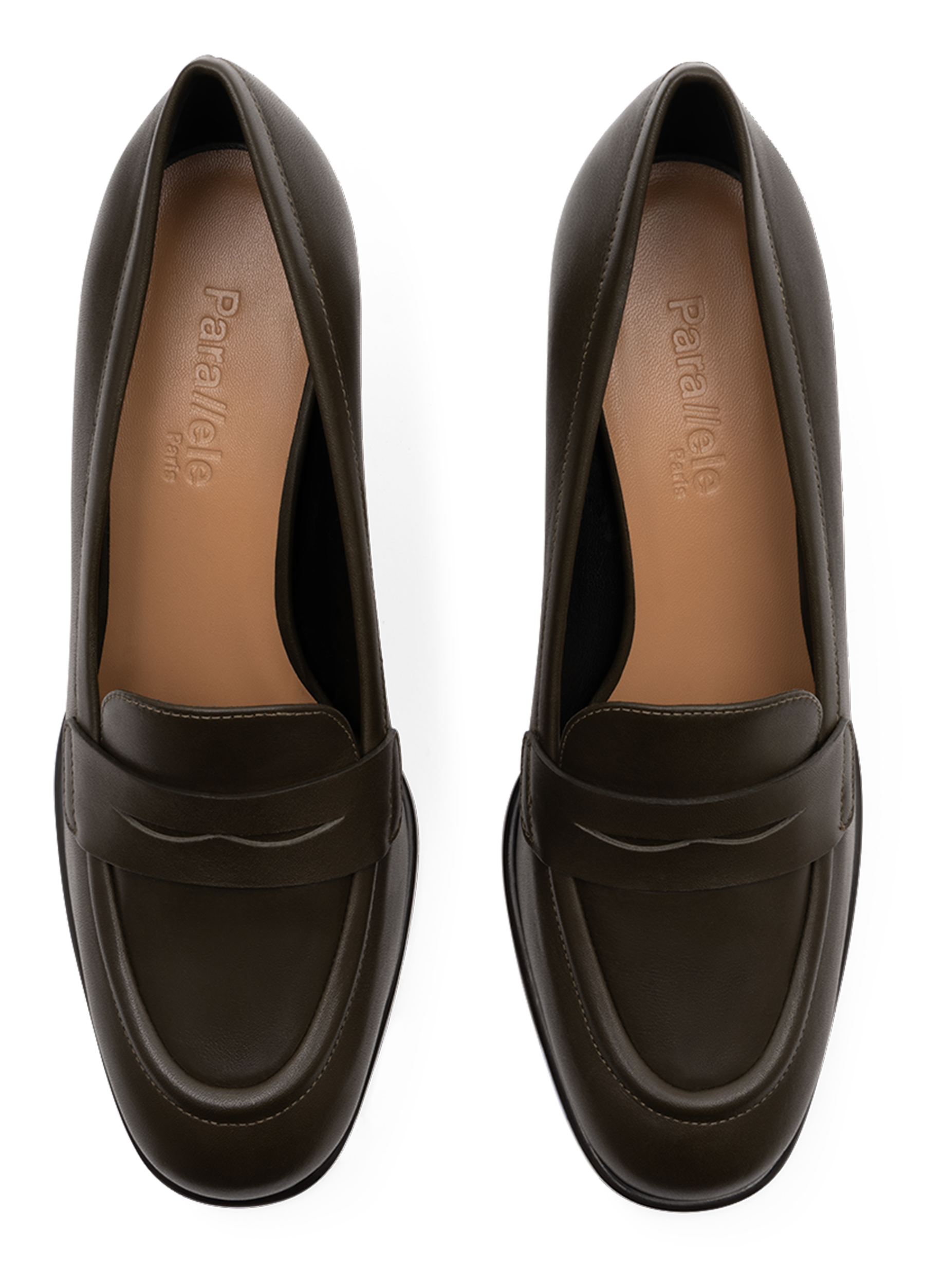 Smooth khaki leather moccasins PARALLELE PARIS Khaki