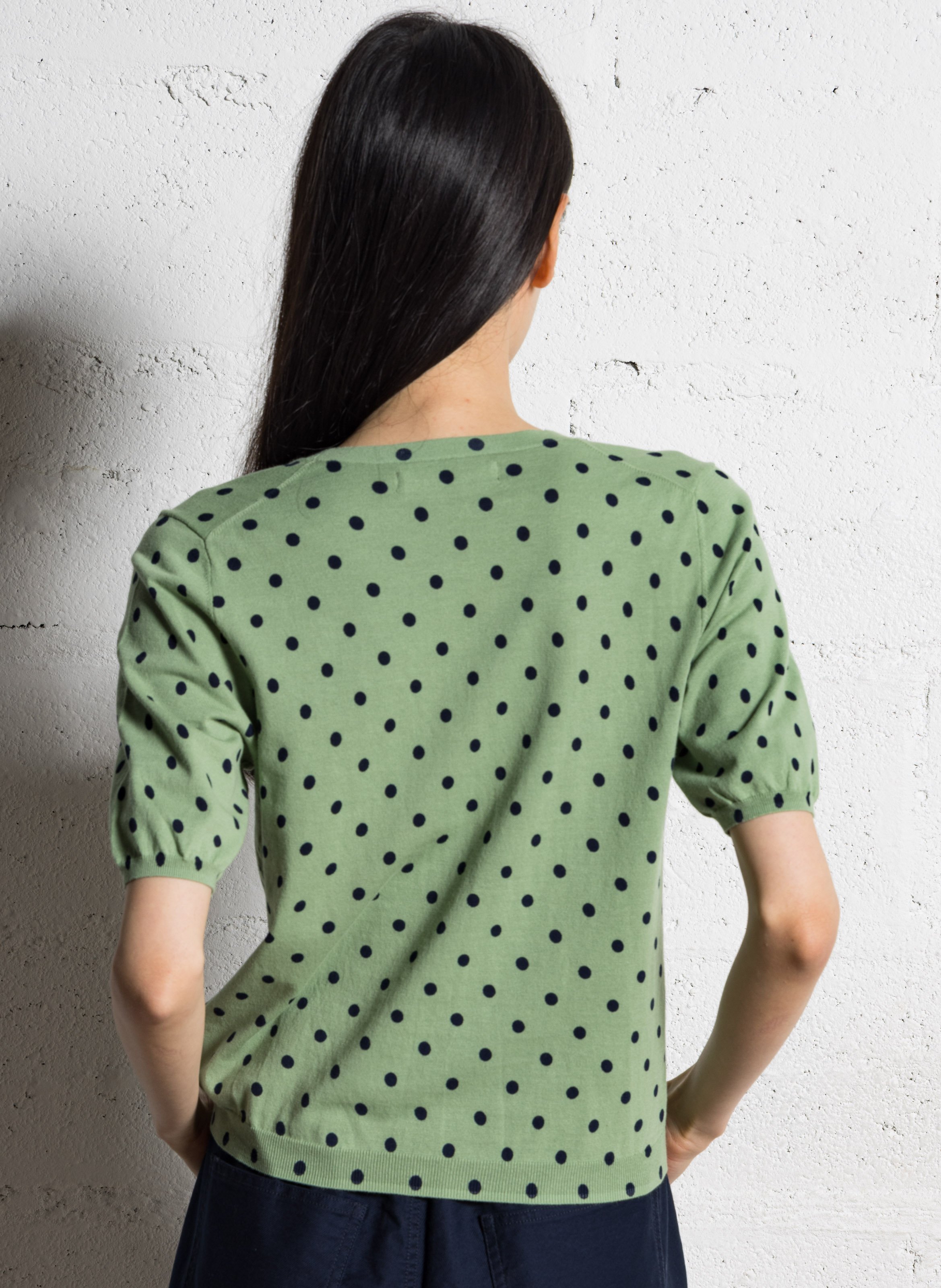 Recht, katoenen vest met V-hals en print NICE THINGS Groen