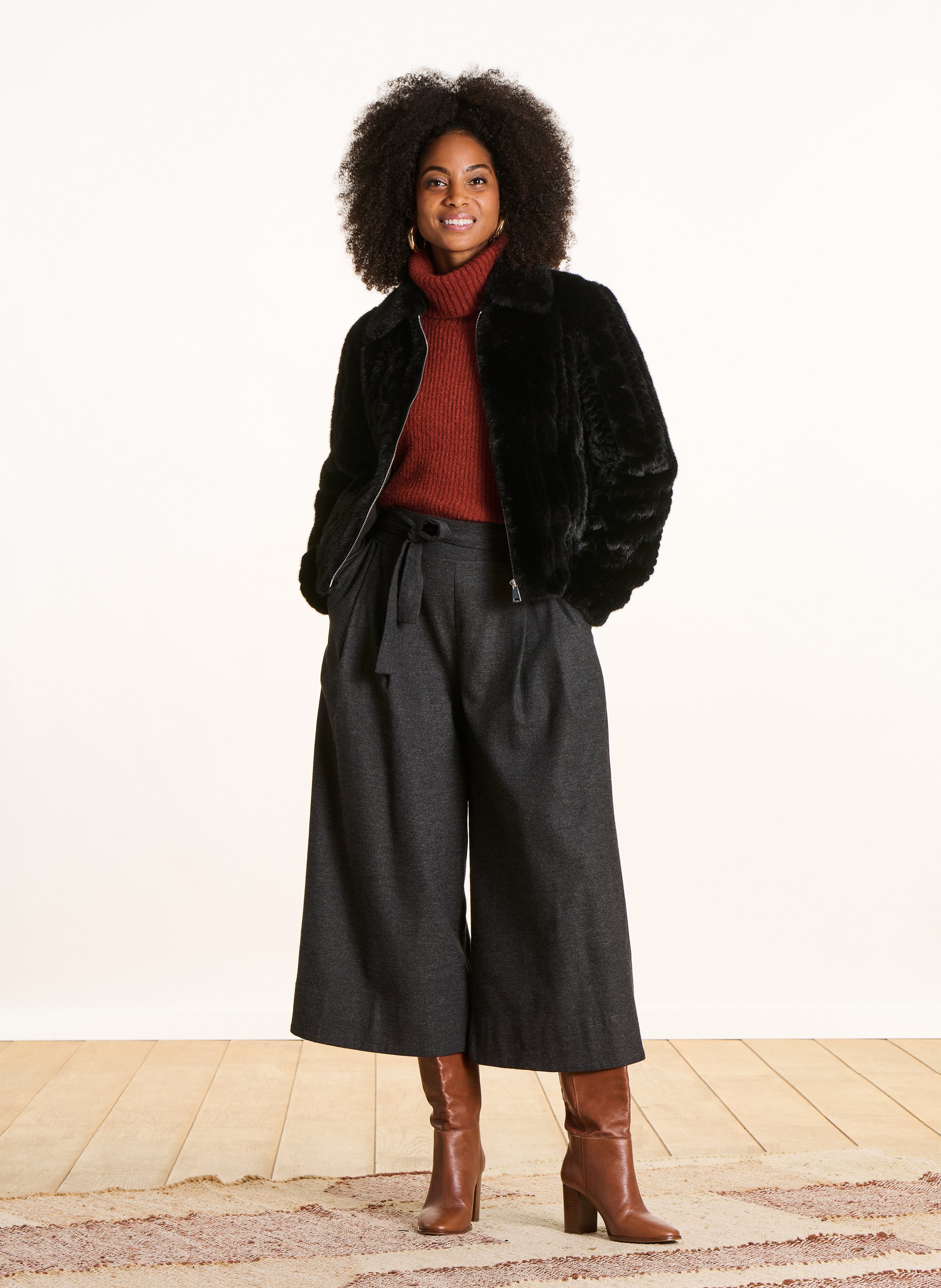 Faux fur jacket with classic collar LA FEE MARABOUTEE Black