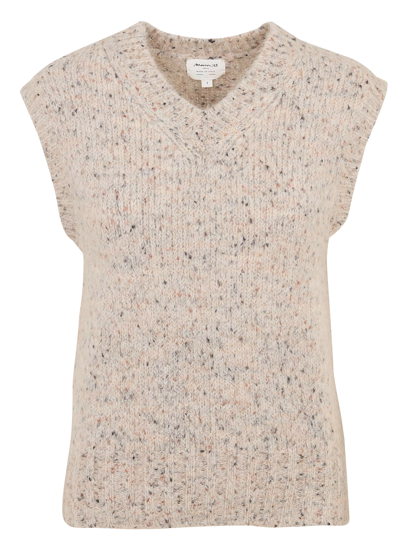 Pull sans manches col V en maille chinée MAISON 123 Beige