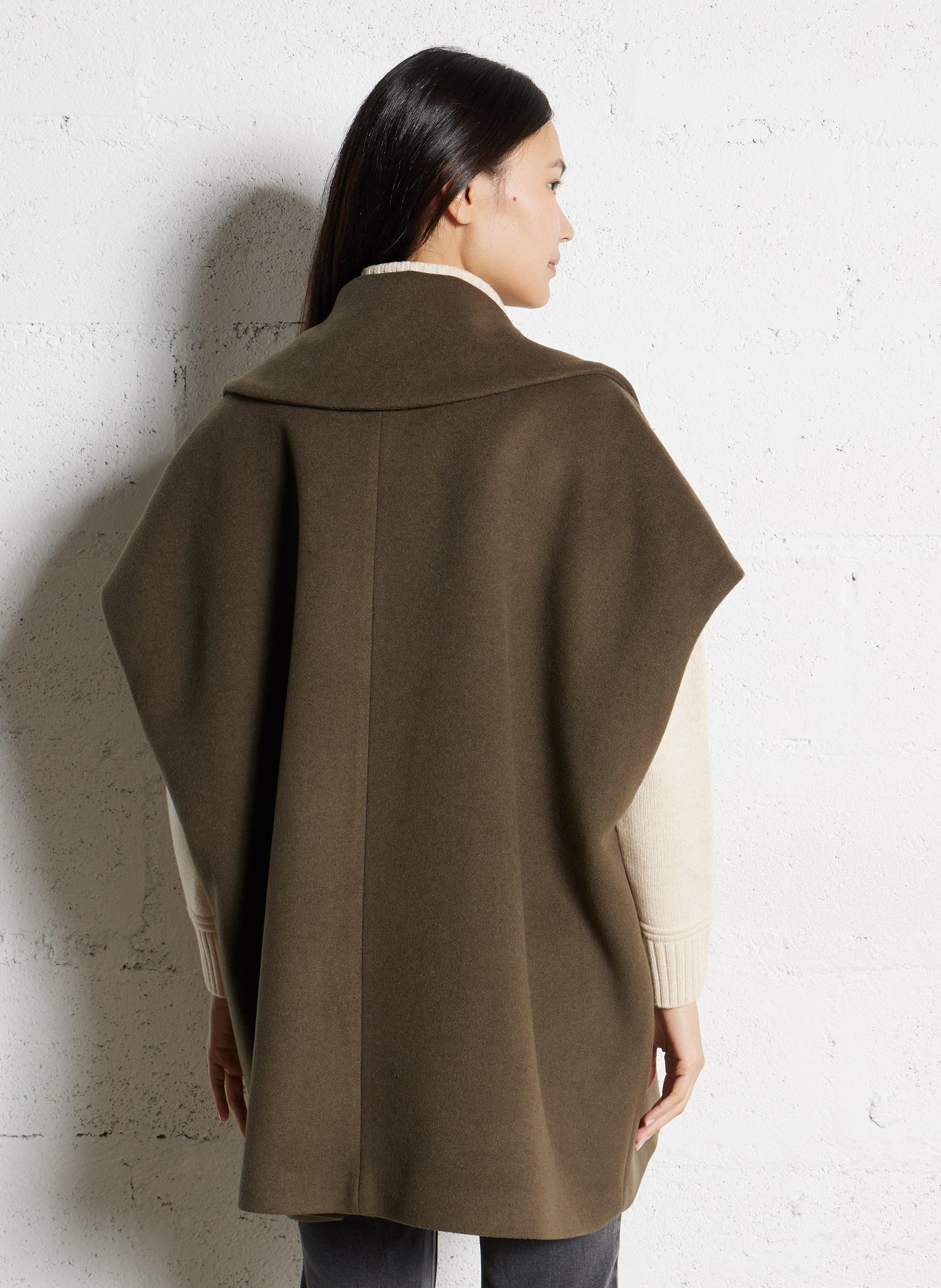 Sleeveless zip-up loose-fitting cape MAISON 123 Khaki