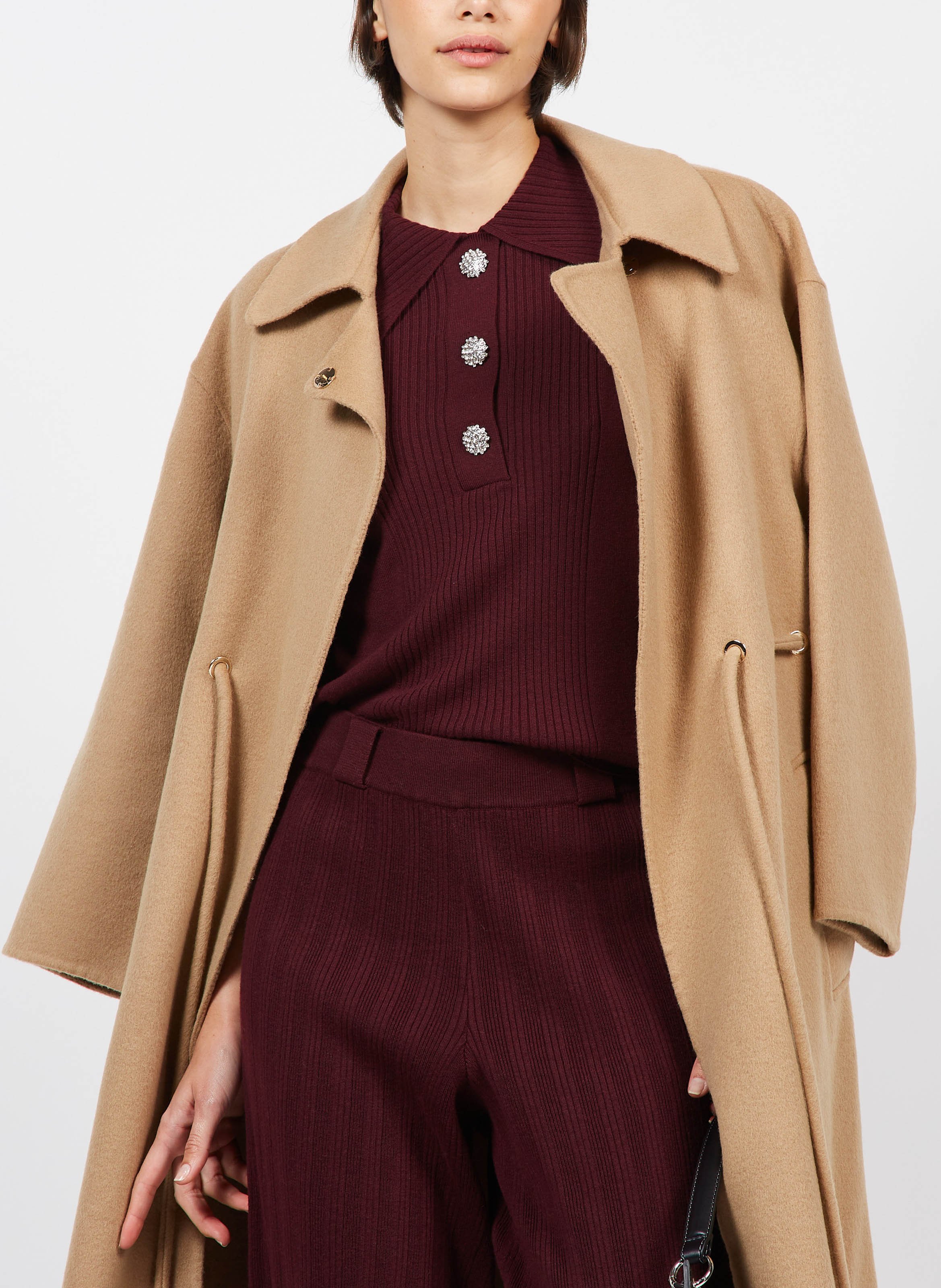 Long coat with asymmetric collar BA&amp;SH Brown