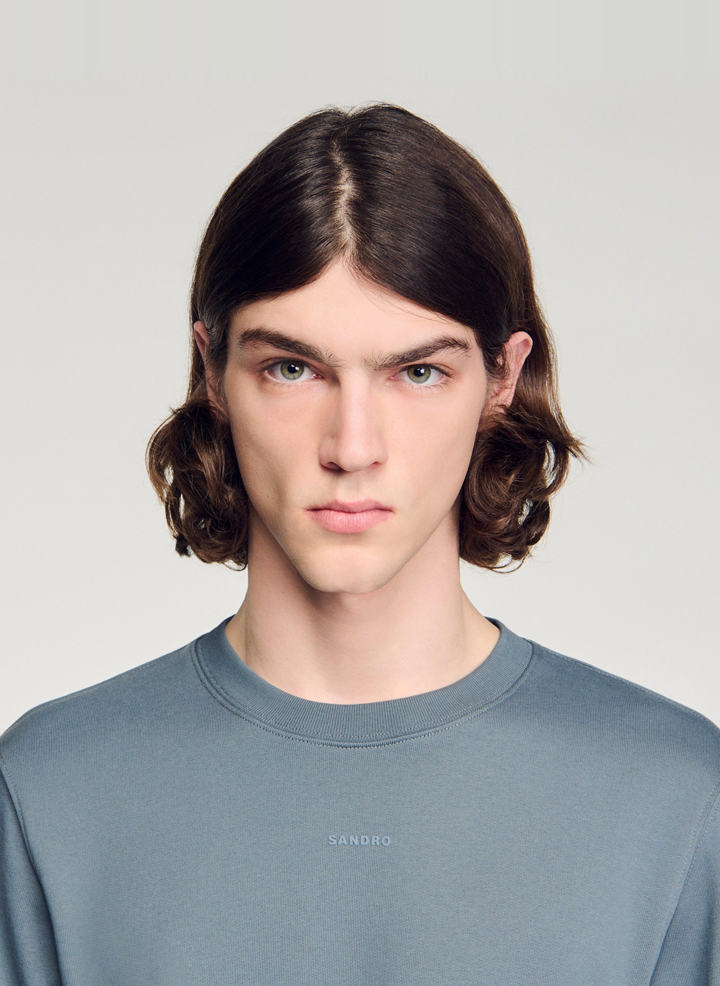 Sweat droit col rond en coton SANDRO Gris