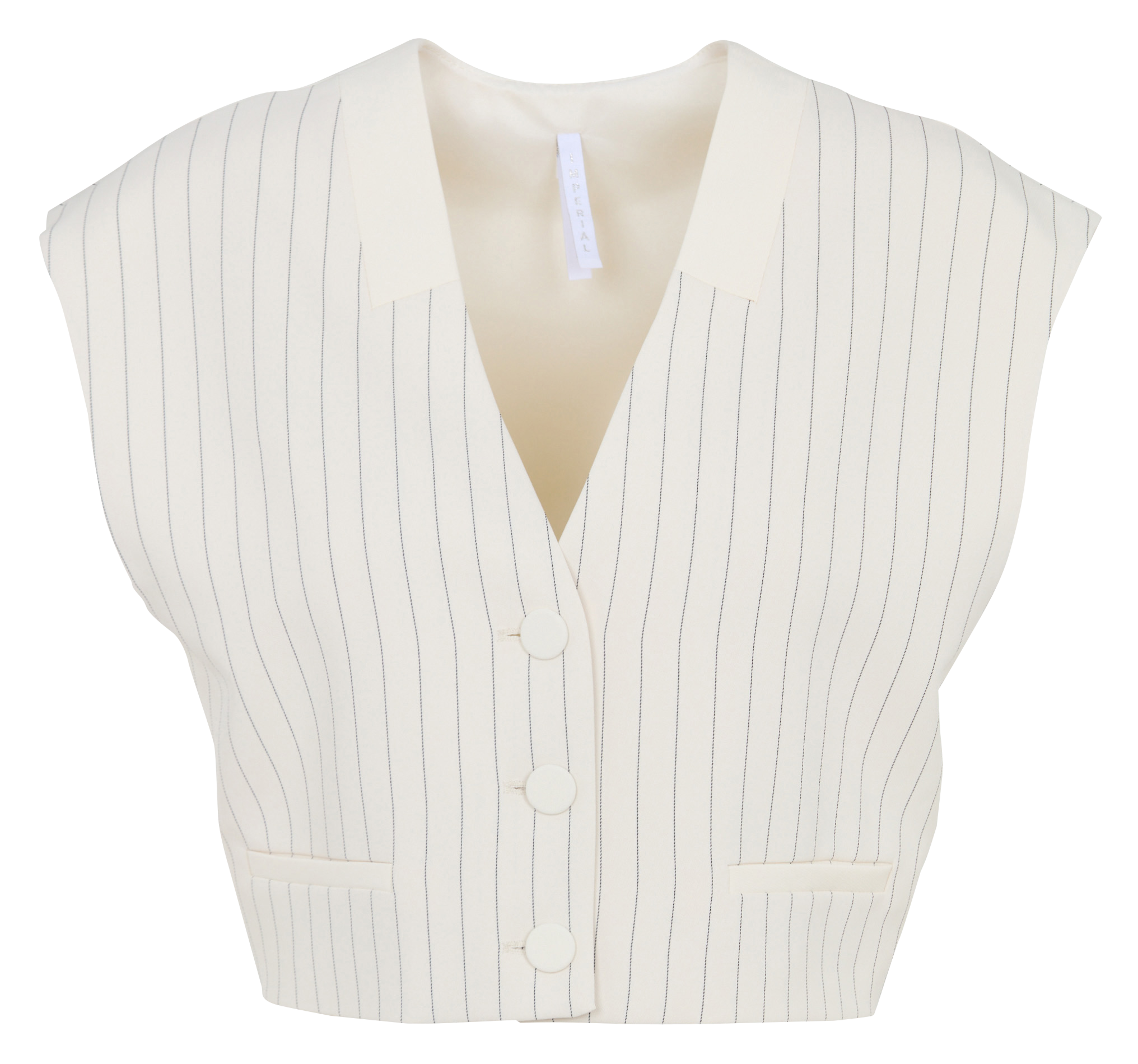 Sleeveless Striped Short Tailored Vest IMPERIAL Beige