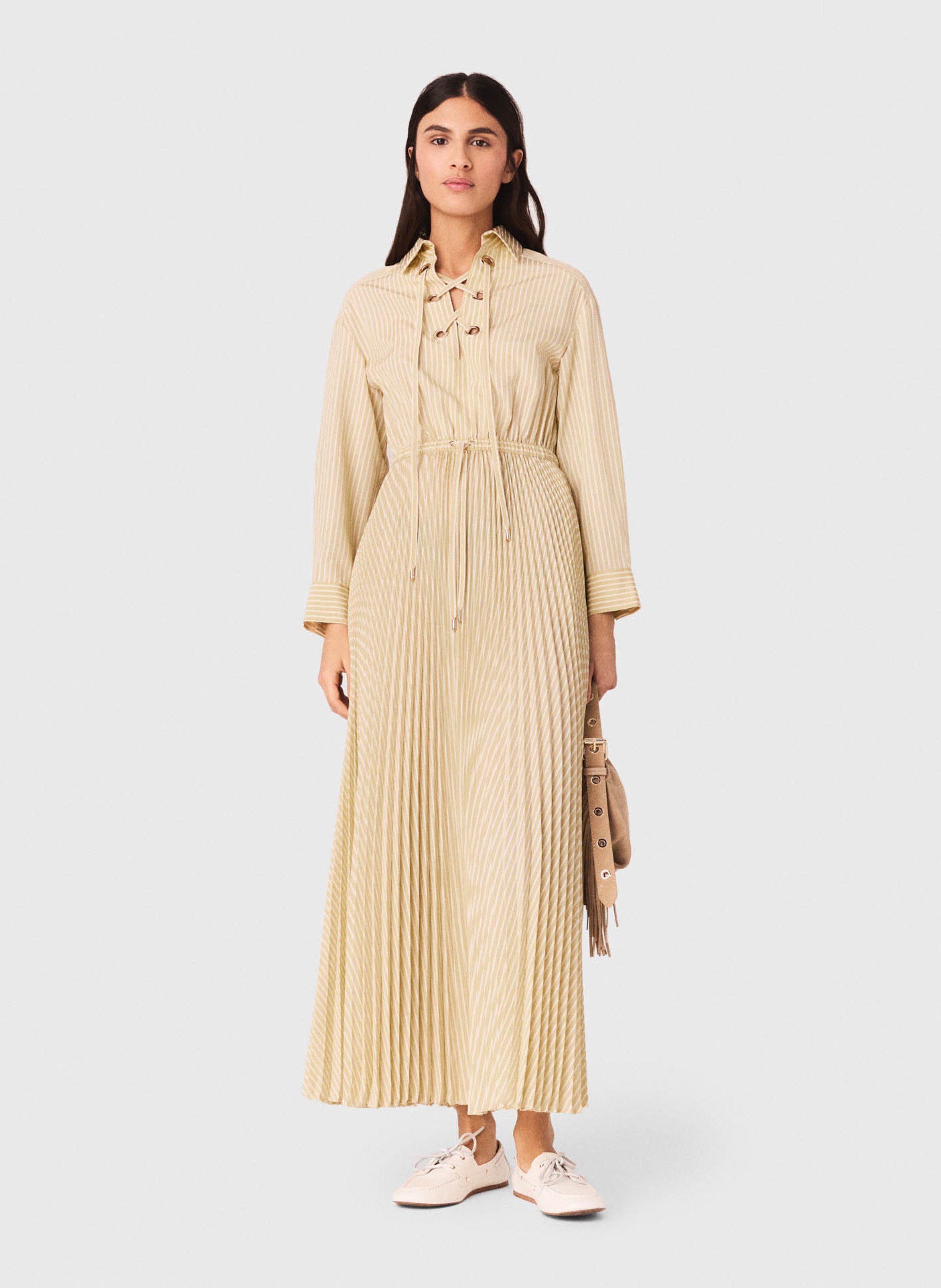 Lange jurk met klassieke kraag MAJE Geel